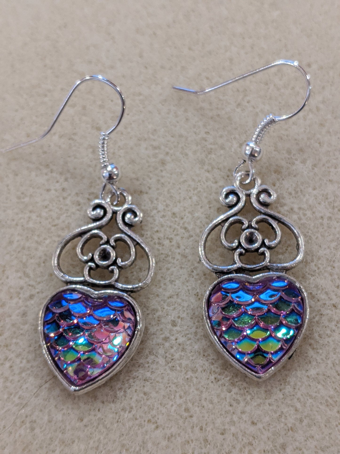 Iridescent Scale Charm Dangle Earrings Beaded Earrings Dragon & Wolf Designs