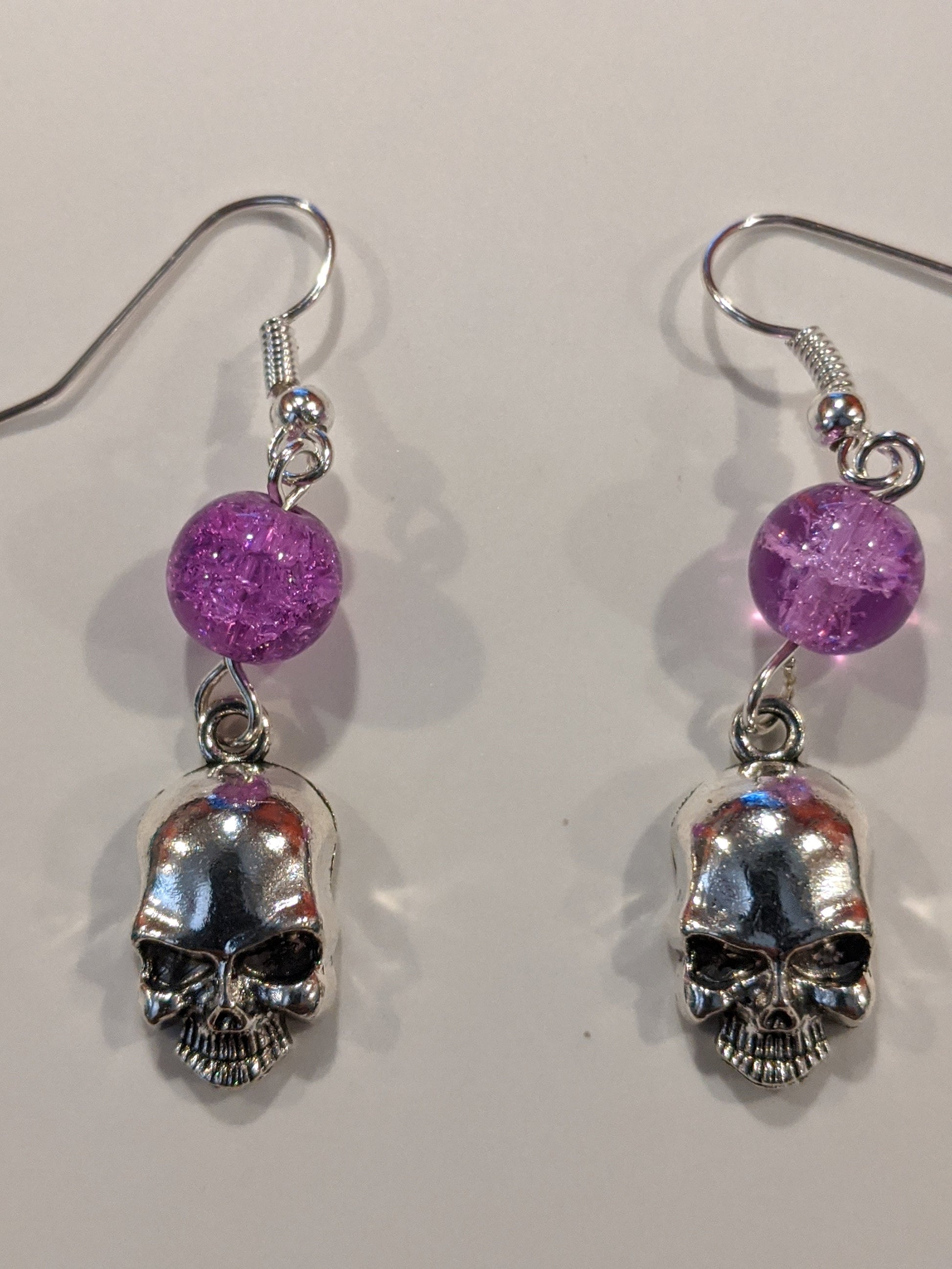 Silver Skull Dangle Earrings Beaded Earrings Dragon & Wolf Designs