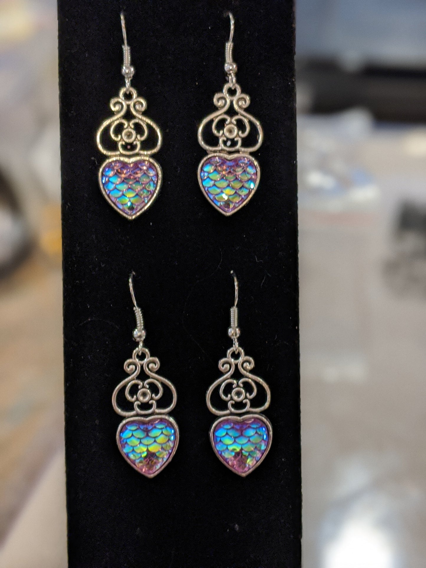 Iridescent Scale Charm Dangle Earrings Beaded Earrings Dragon & Wolf Designs