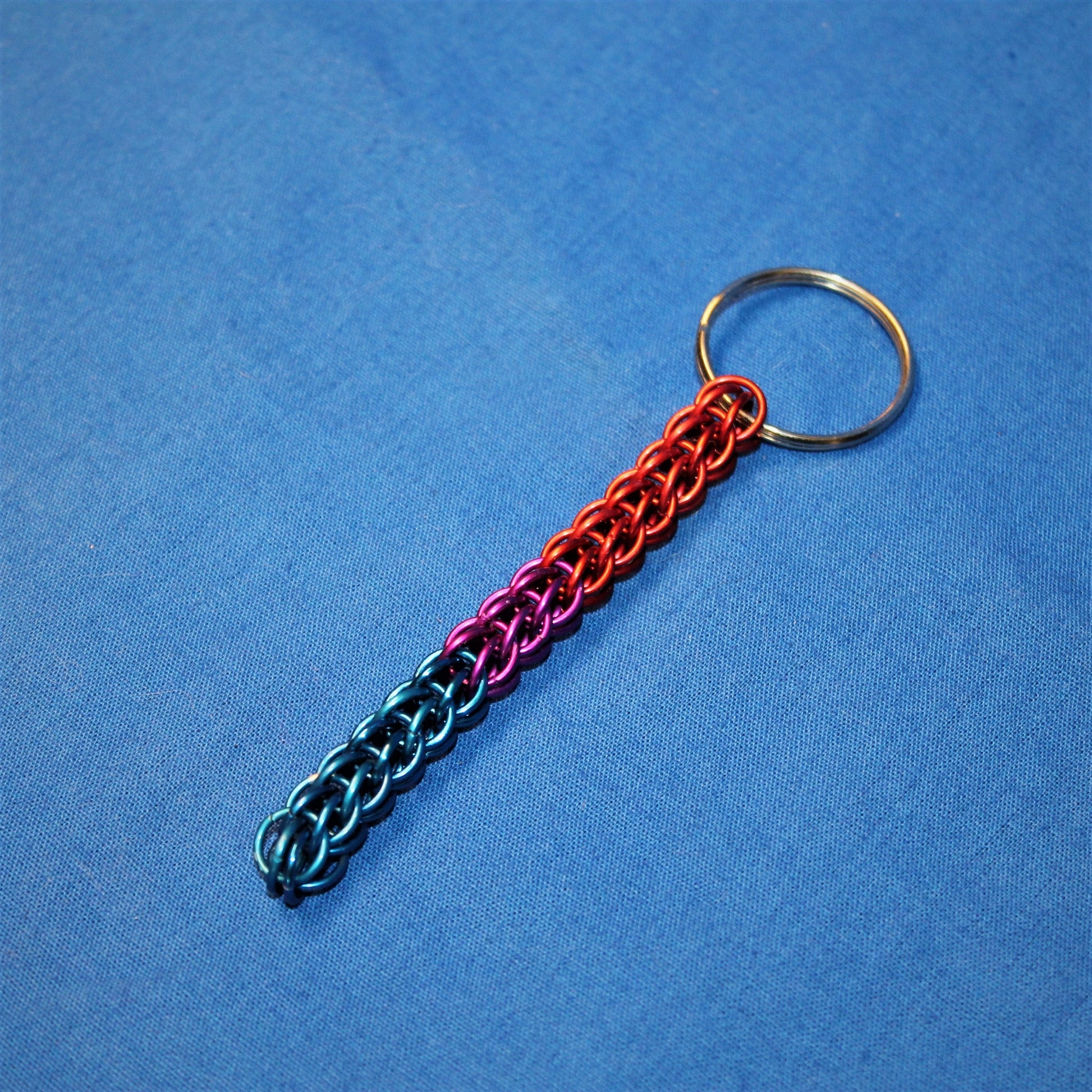 Handmade Pride chainmail keychains Chainmail Keychains Dragon & Wolf Designs Bisexual Pride