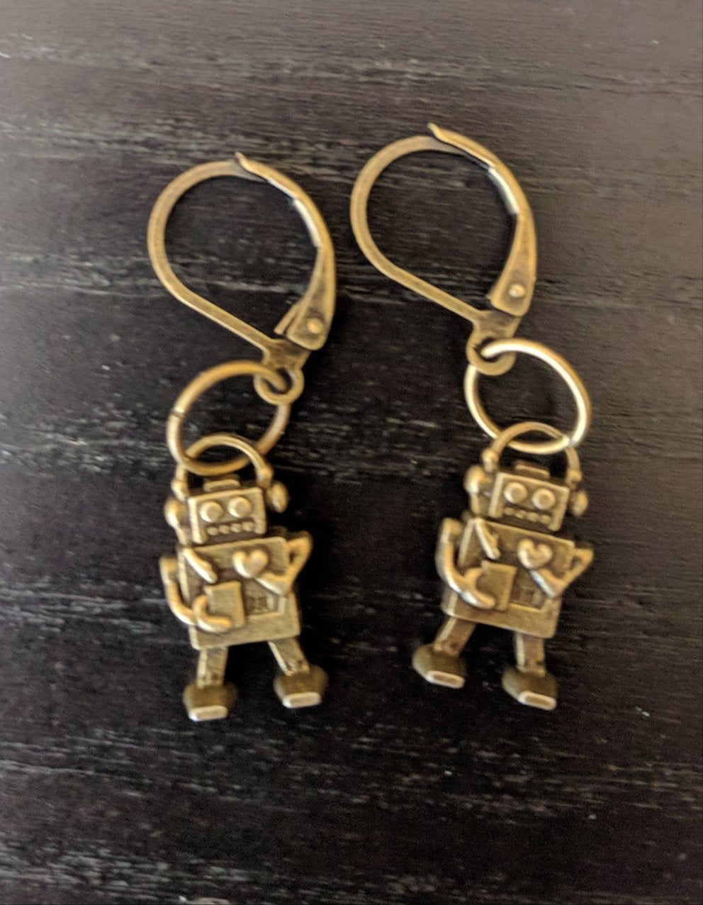 Bronze Robot Earrings Dangle Earrings Dragon & Wolf Designs Simple