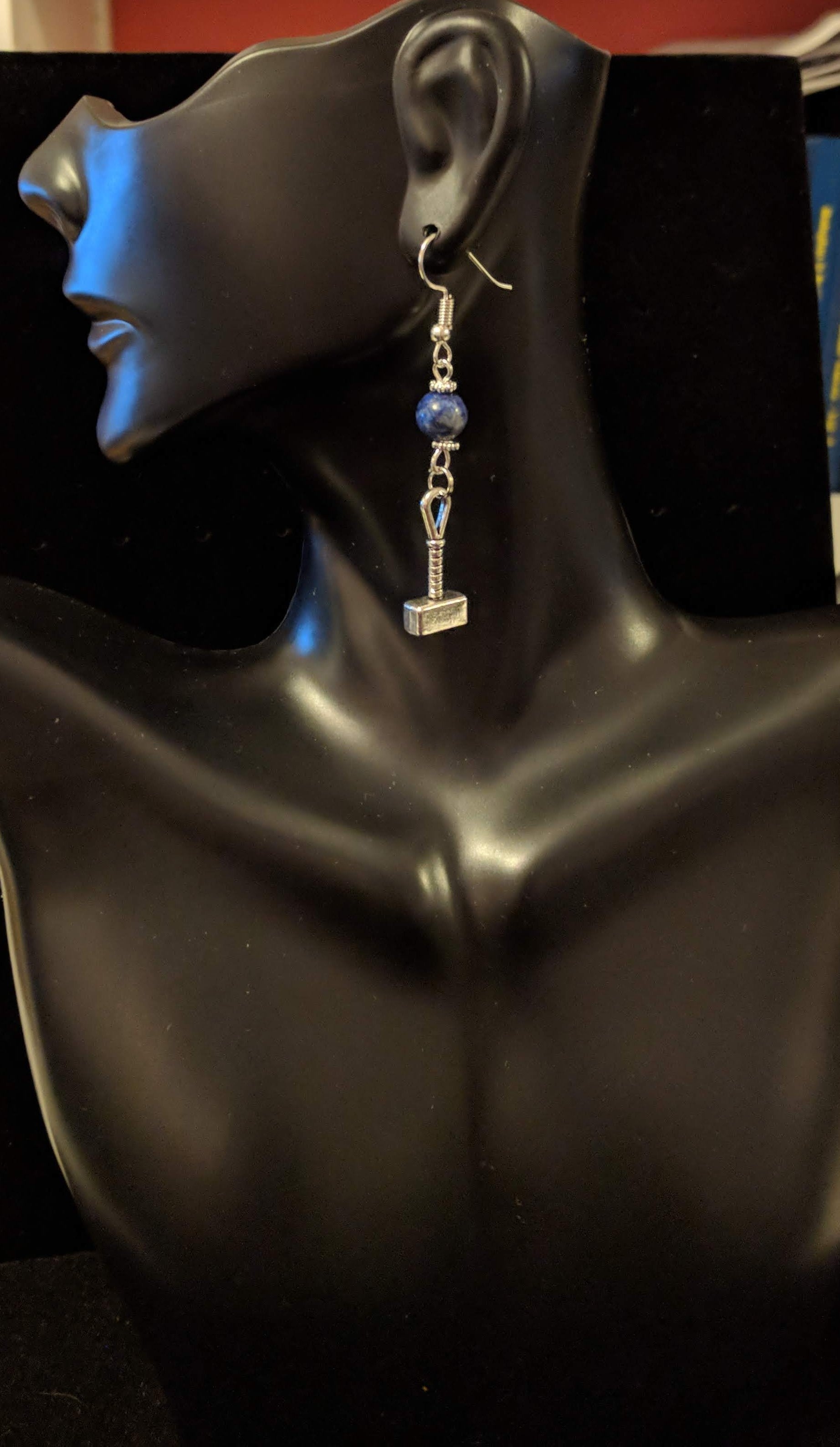 Beaded Silver Toned Hammer Charm Dangle Earrings Beaded Earrings Dragon & Wolf Designs