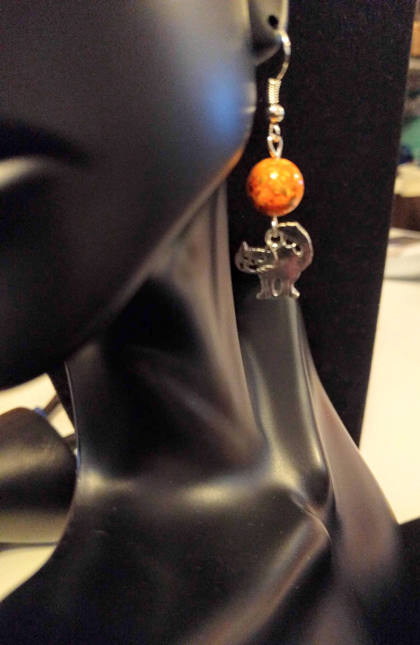 Halloween earrings. A witch and a her familiar! Beaded Earrings Dragon & Wolf Designs