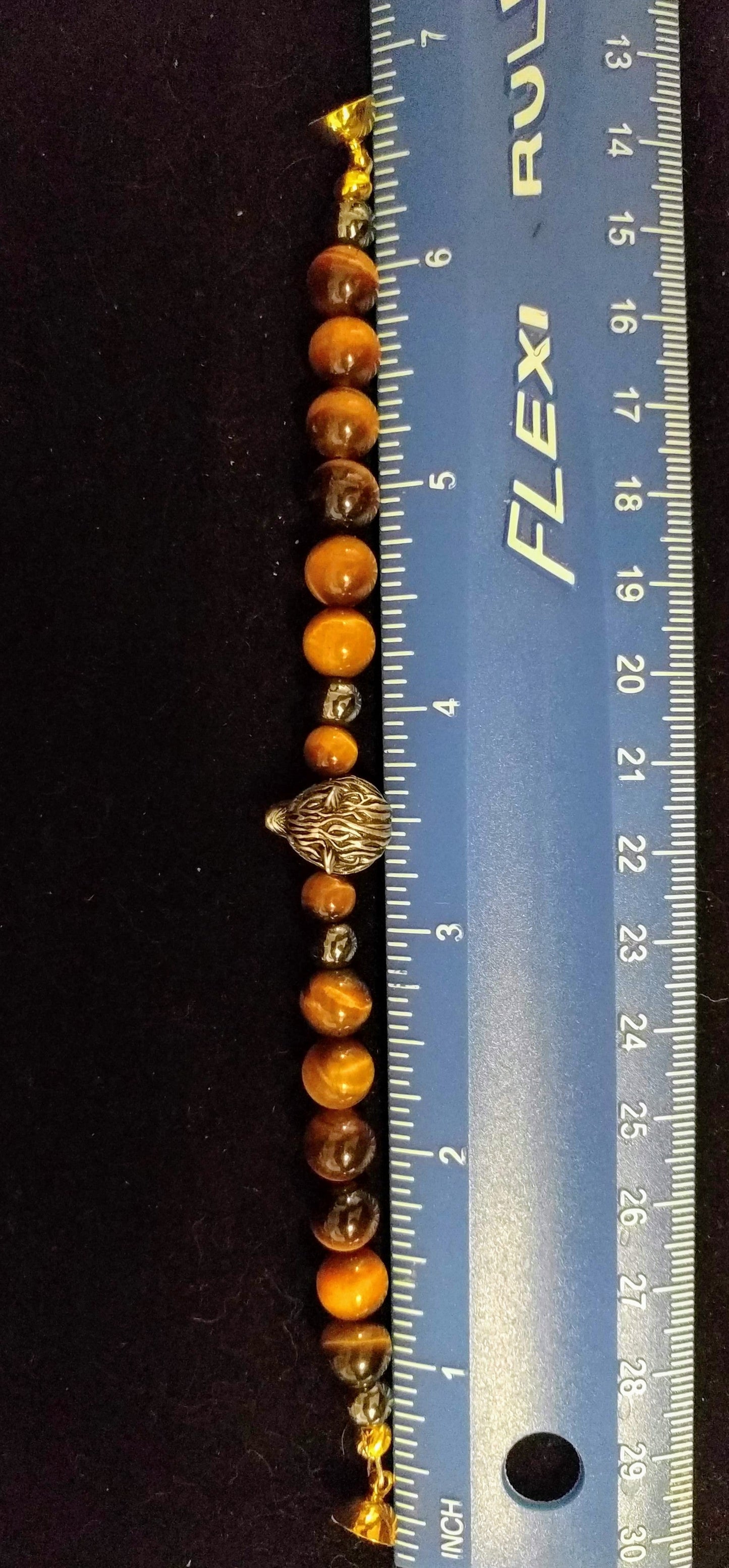 Wolf head and tiger's eye beaded bracelet with magnetic clasp Beaded Bracelets Dragon & Wolf Designs