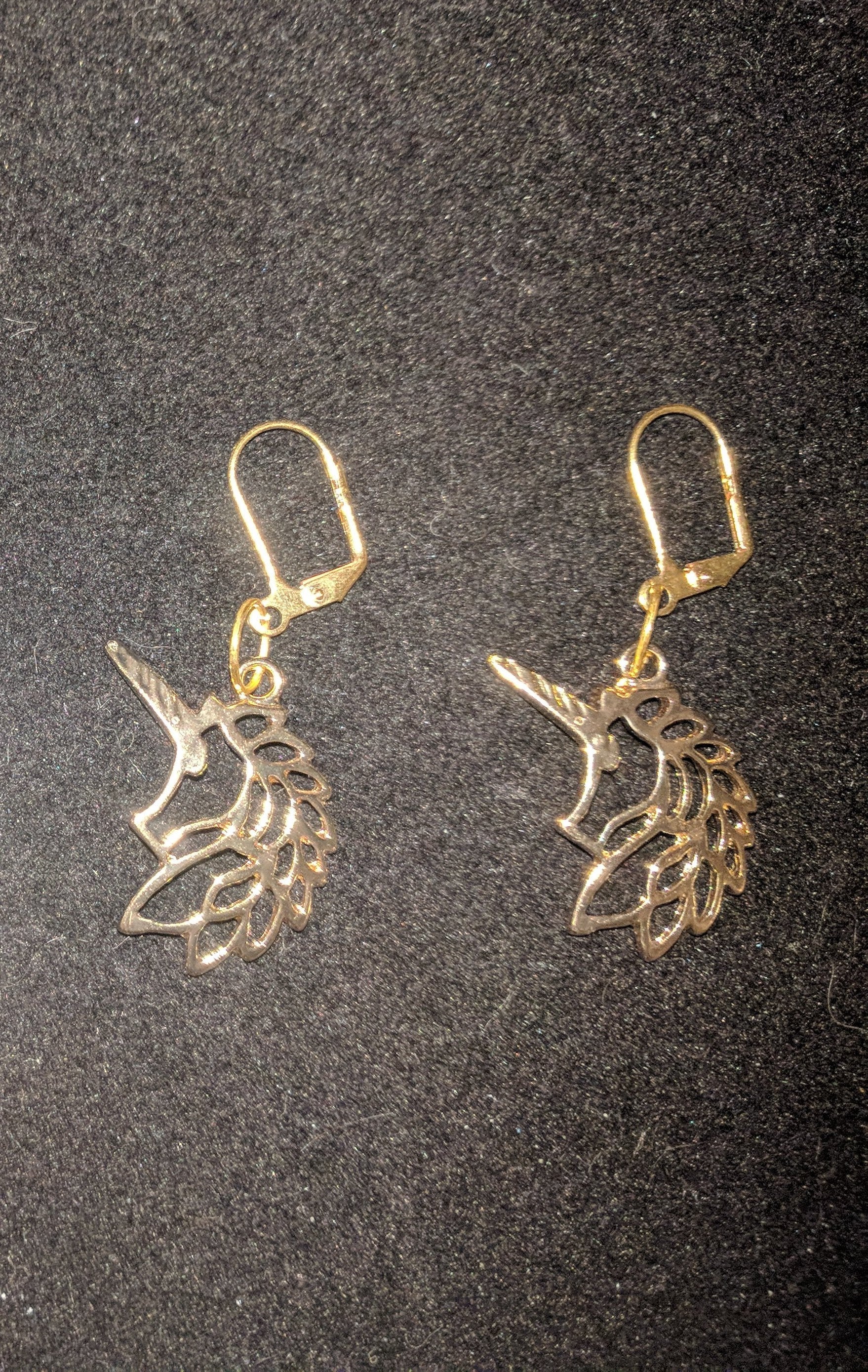 Unicorn earrings! Dangle Earrings Dragon & Wolf Designs Gold toned