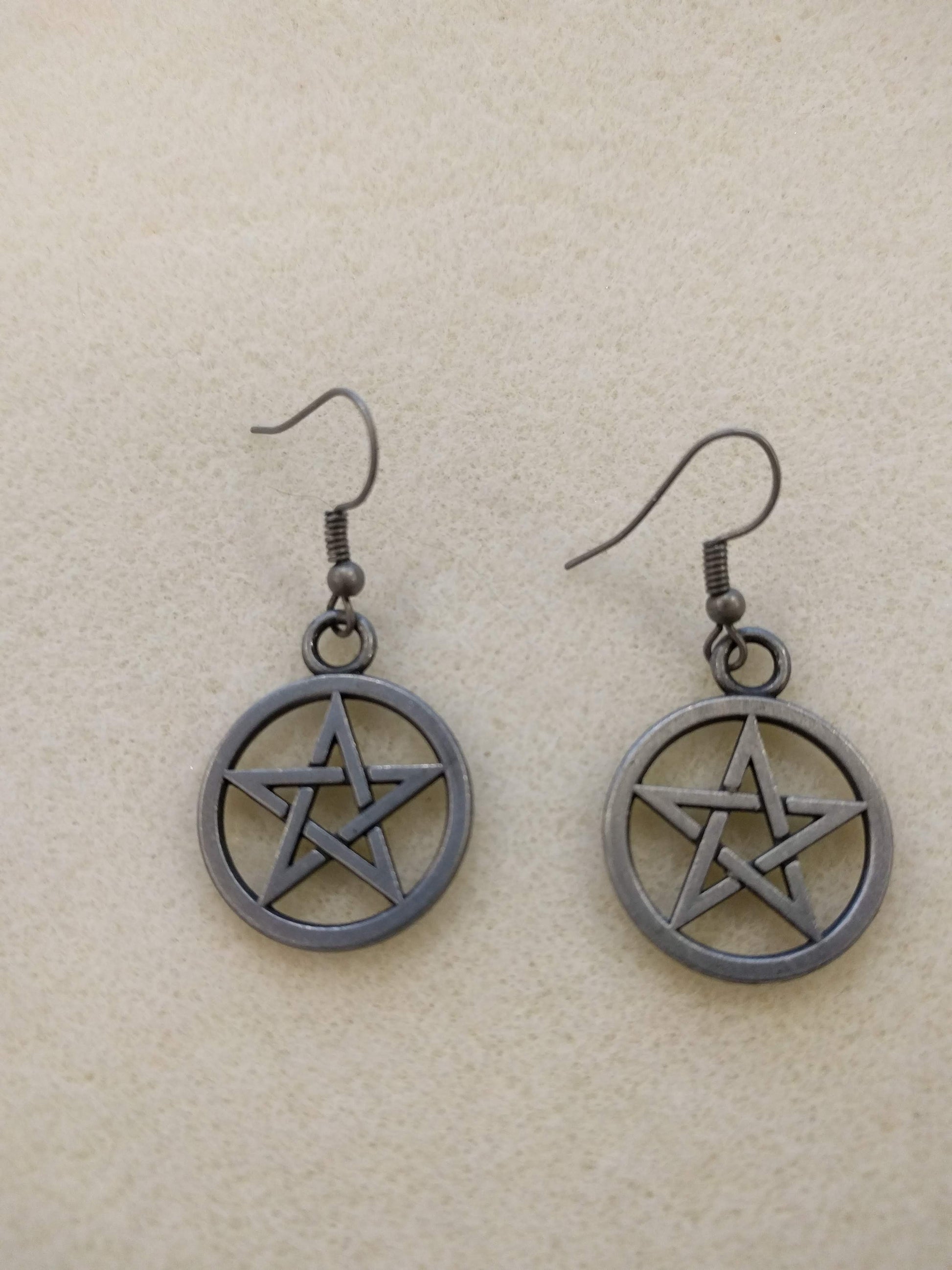 Pentagram Pagan Wiccan Spiritual Dangle Earrings Dangle Earrings Dragon & Wolf Designs Powder Grey