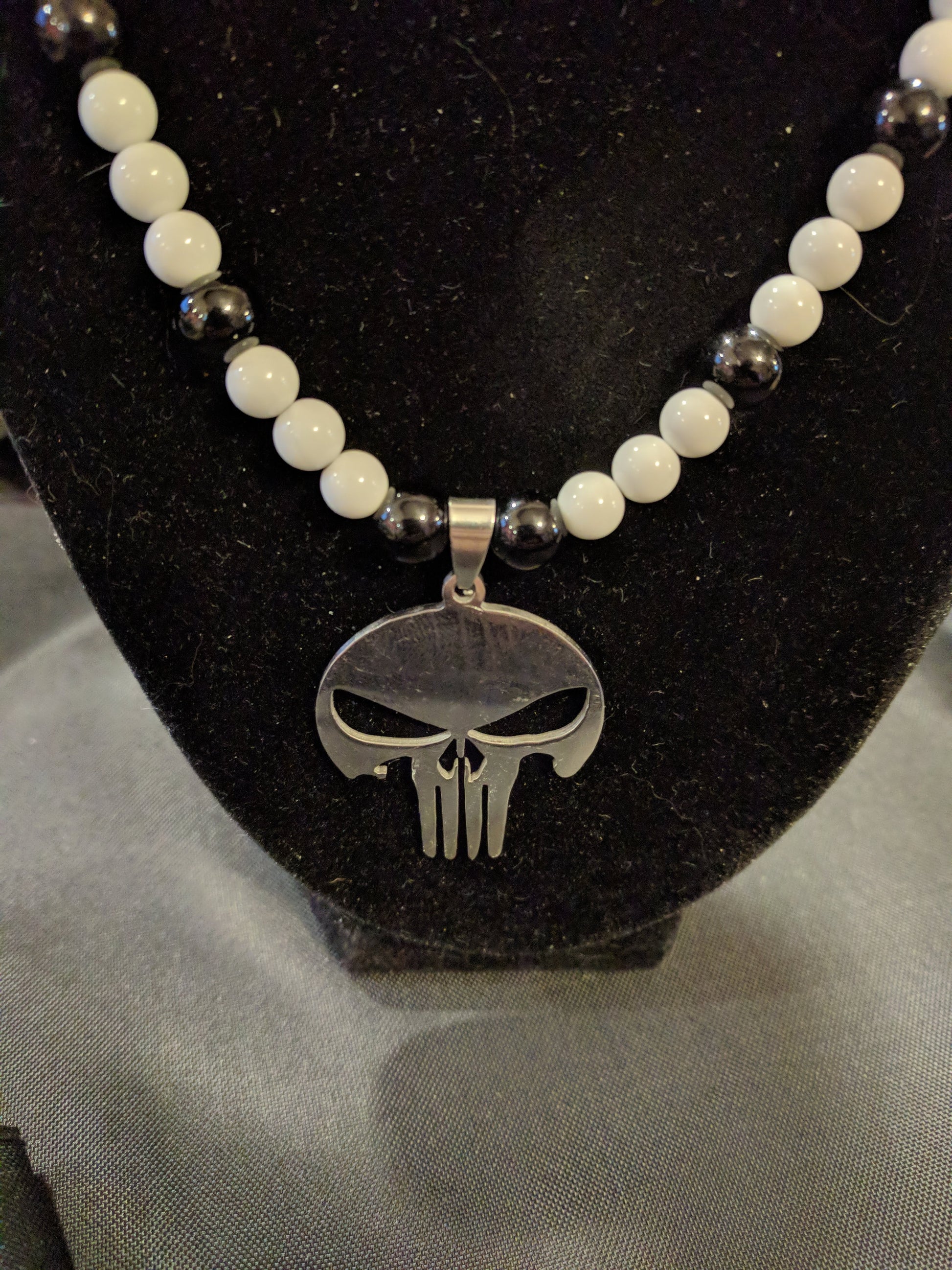 Stainless Steel Skull Pendant Beaded Necklaces Dragon & Wolf Designs