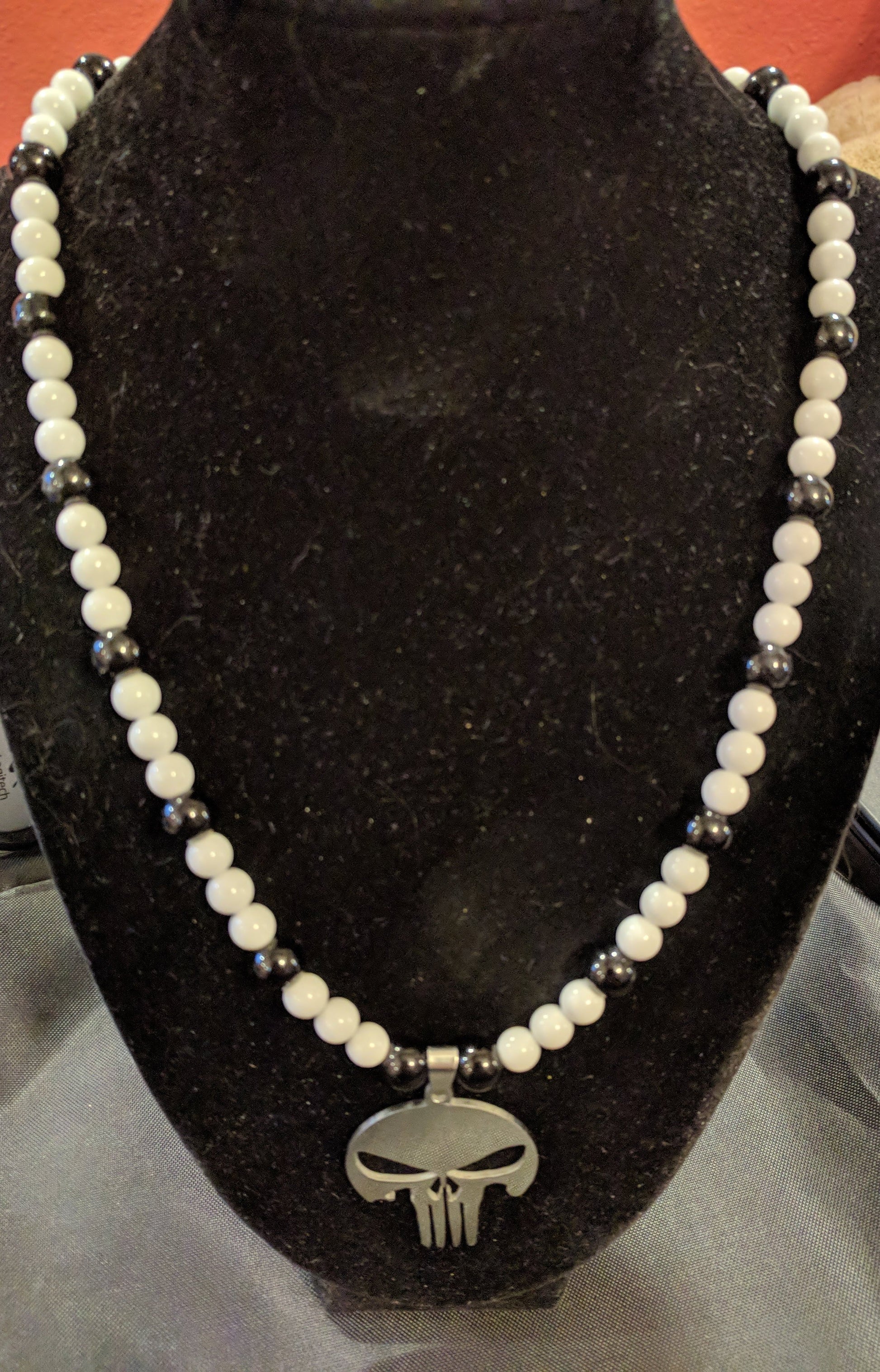 Stainless Steel Skull Pendant Beaded Necklaces Dragon & Wolf Designs