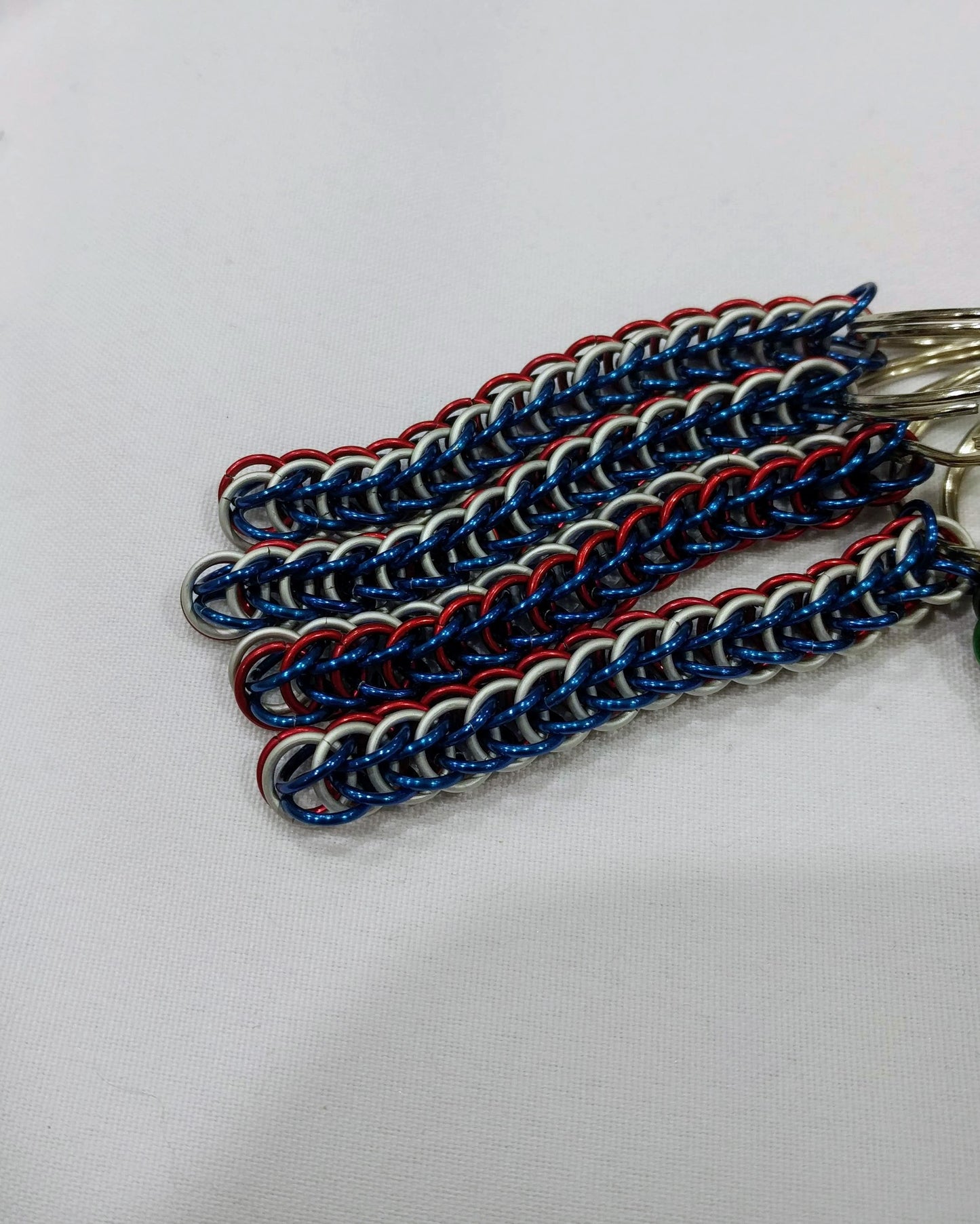 Superhero inspired keychains Geeky Keychains Dragon & Wolf Designs Red/White/Blue