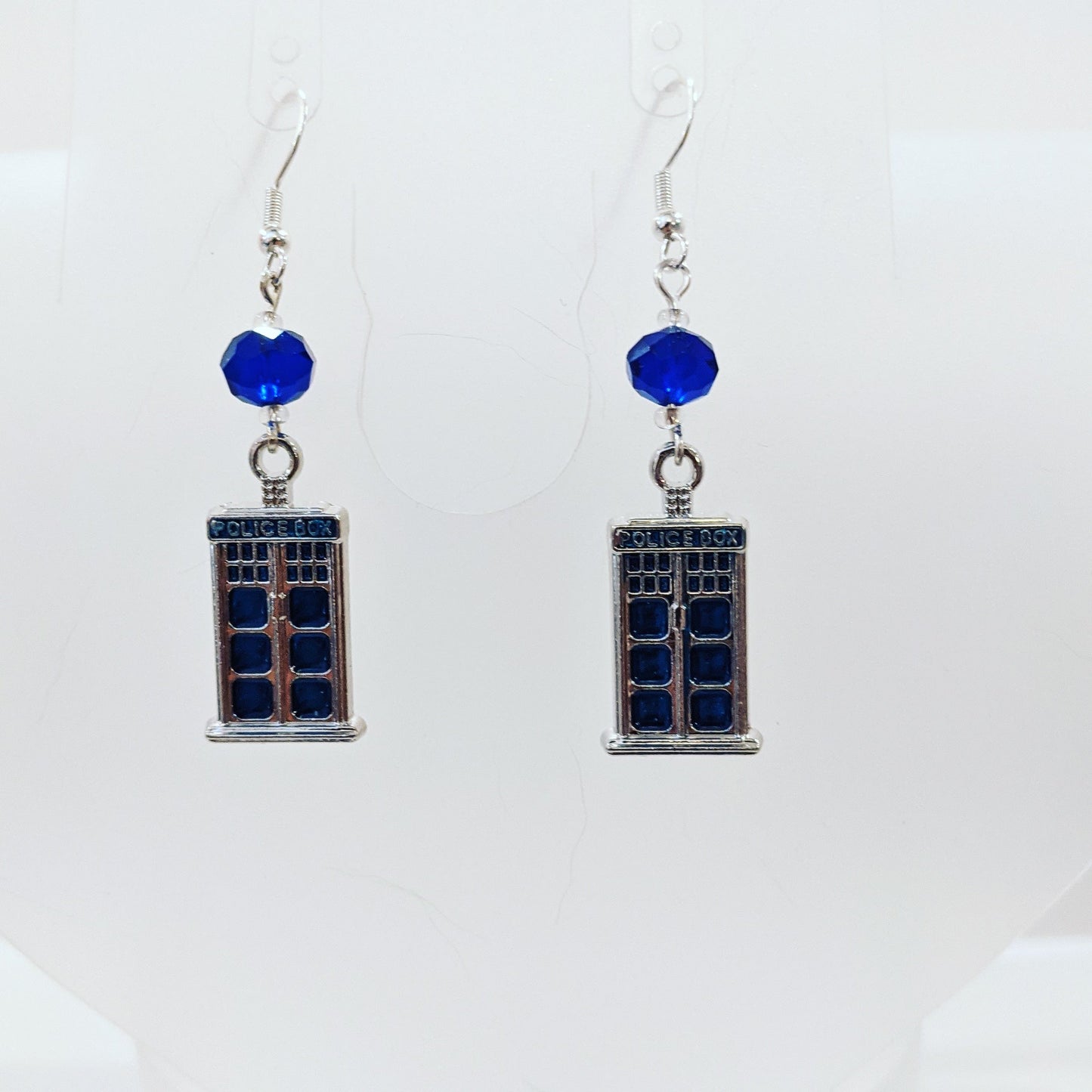 Police Call Box Earrings Dangle Earrings Dragon & Wolf Designs Dark blue rondelle
