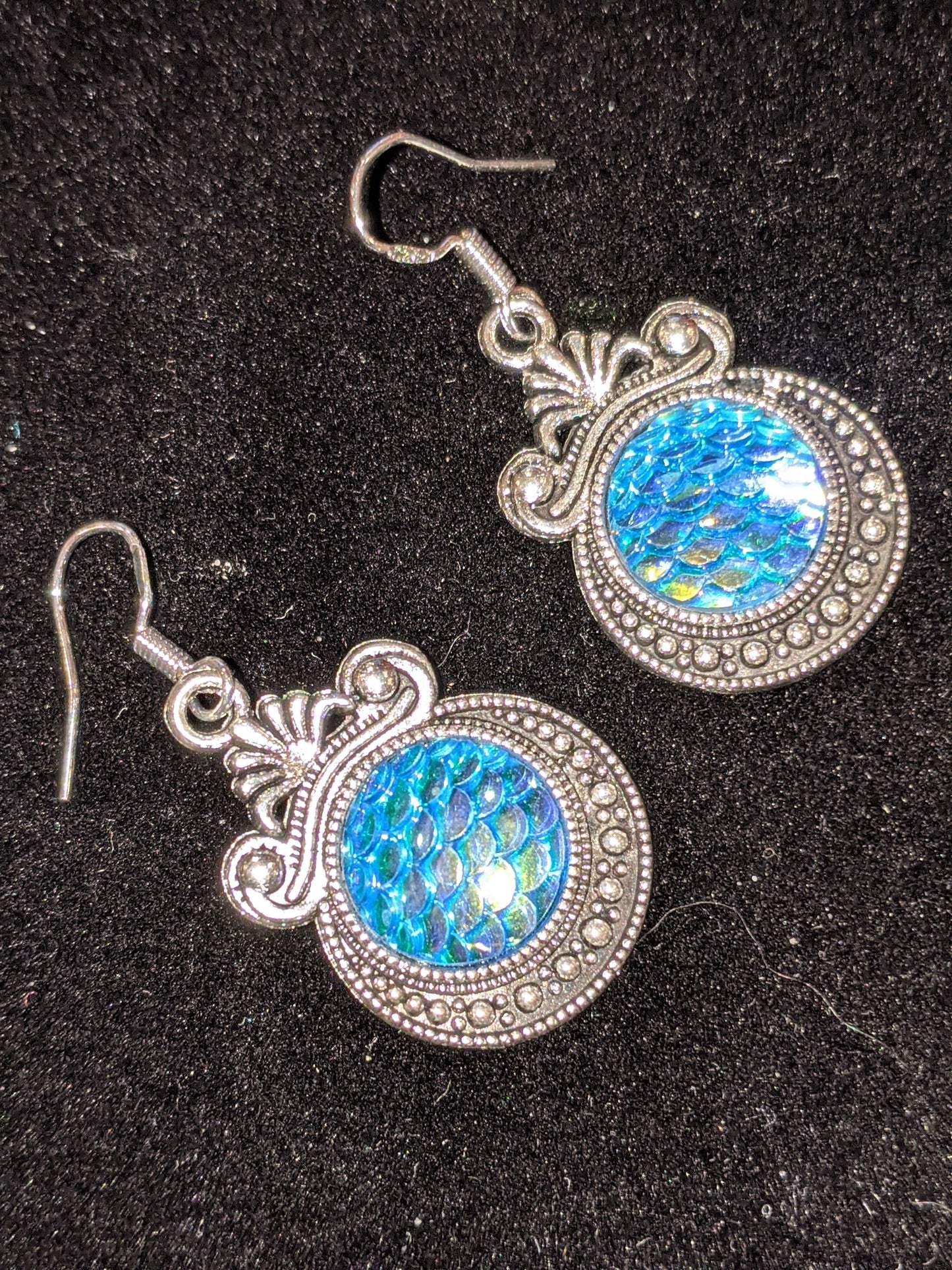 Iridescent Scale Charm Dangle Earrings Beaded Earrings Dragon & Wolf Designs
