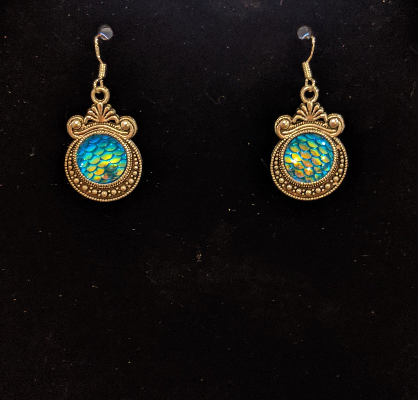 Iridescent Scale Charm Dangle Earrings Beaded Earrings Dragon & Wolf Designs Round