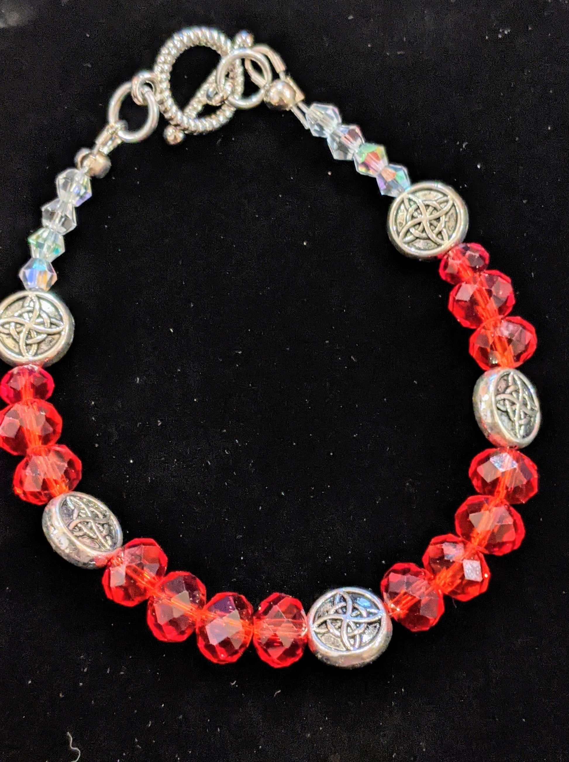 Red, silver and crystal Beaded Bracelet Beaded Bracelets Dragon & Wolf Designs