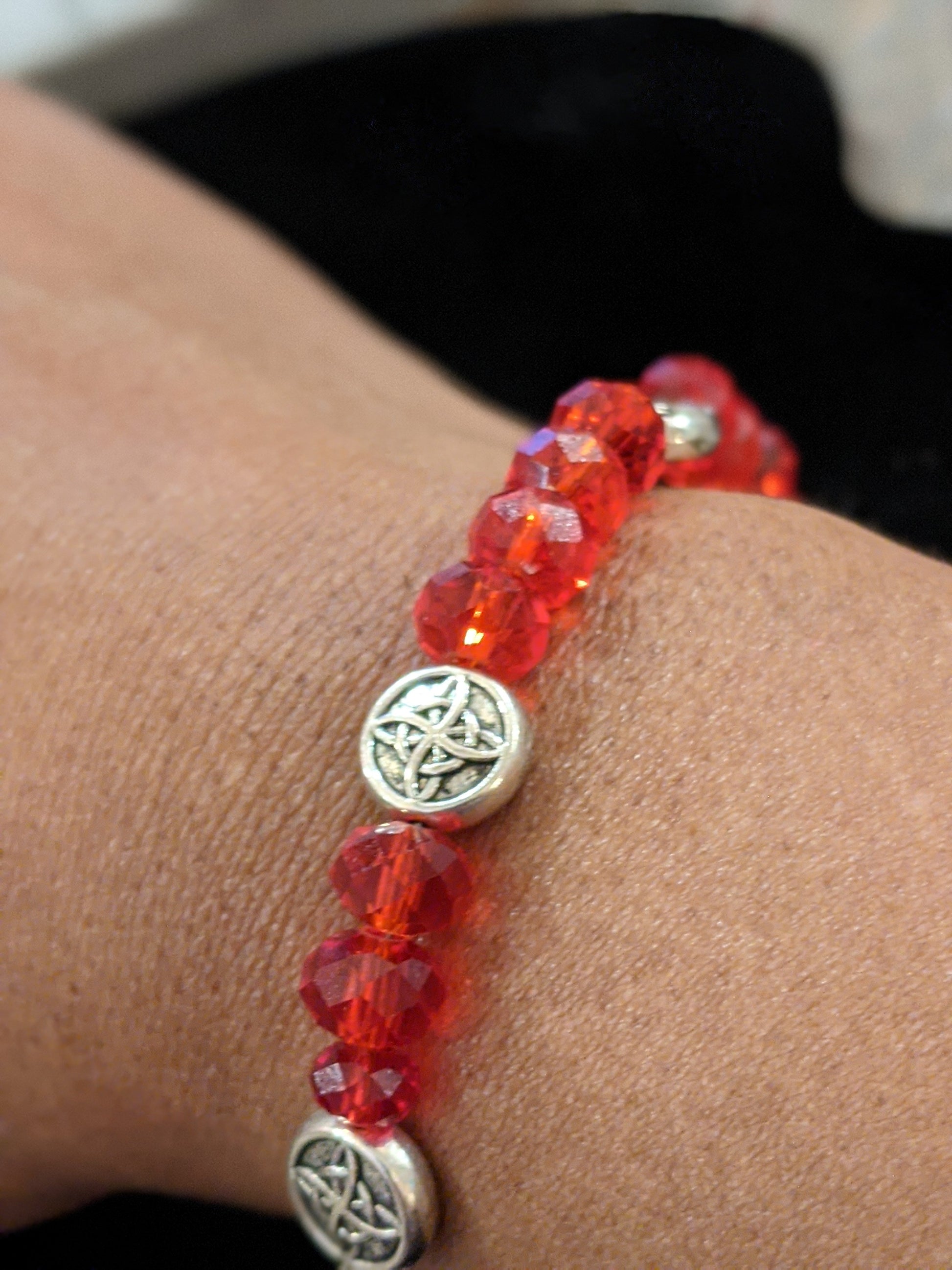 Red, silver and crystal Beaded Bracelet Beaded Bracelets Dragon & Wolf Designs