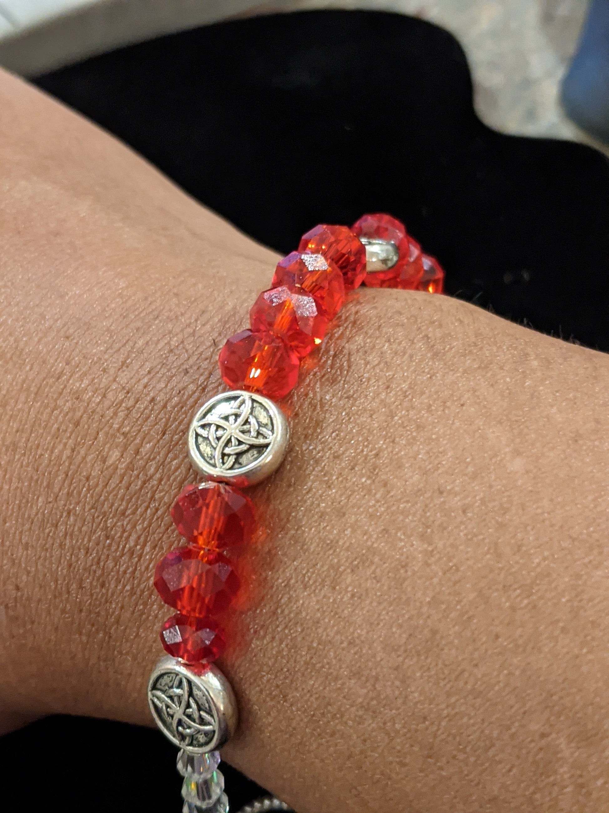 Red, silver and crystal Beaded Bracelet Beaded Bracelets Dragon & Wolf Designs