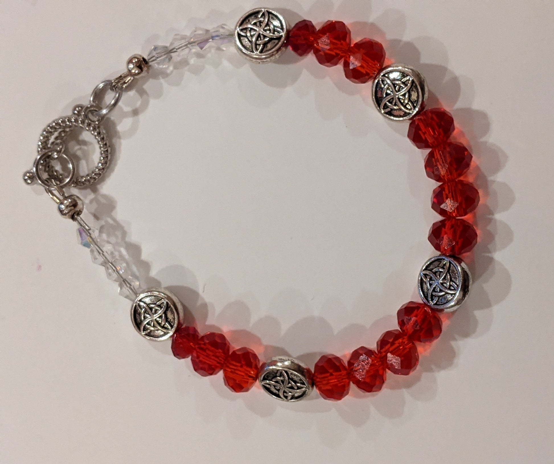 Red, silver and crystal Beaded Bracelet Beaded Bracelets Dragon & Wolf Designs