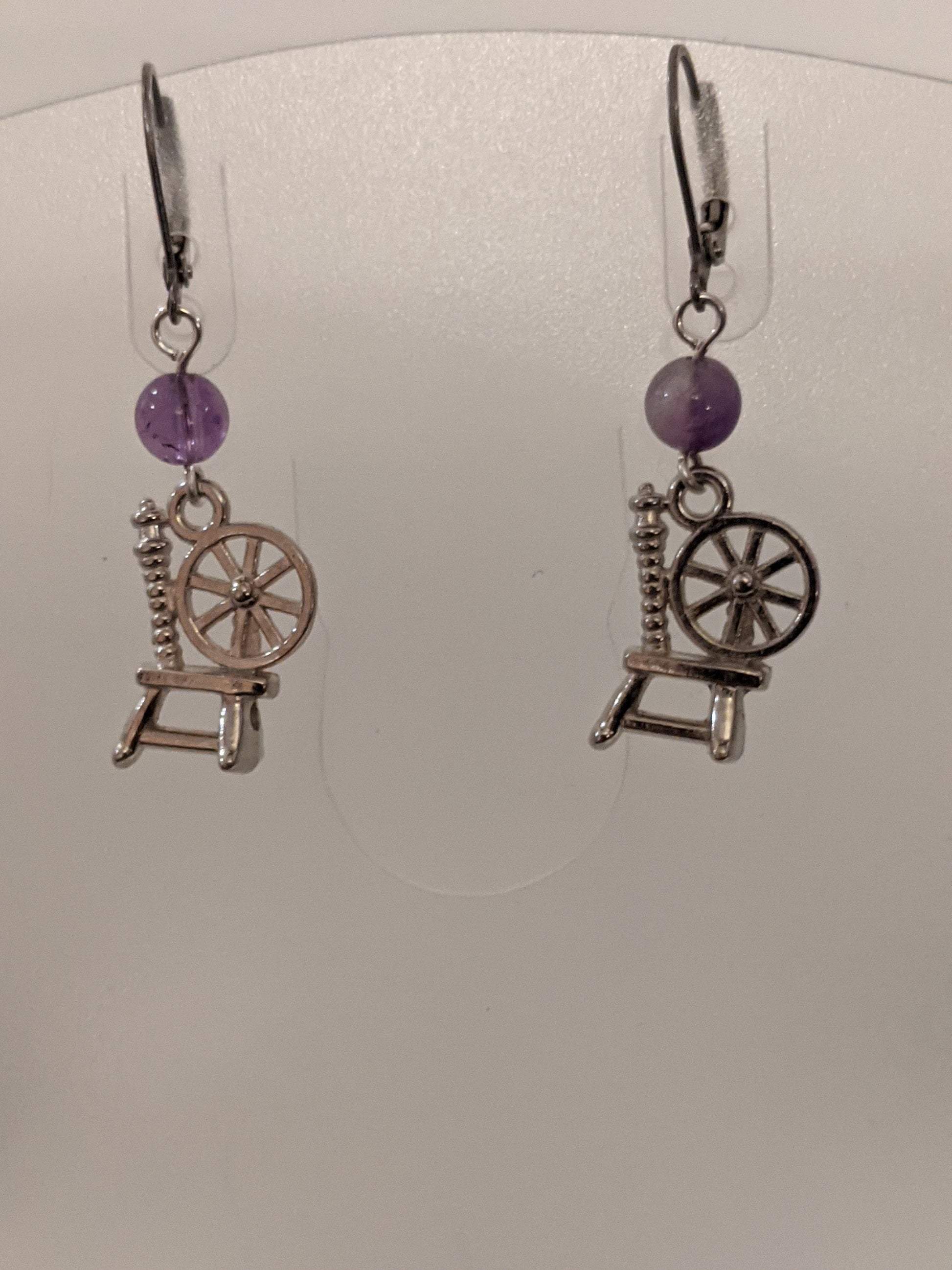 Spinning Wheel Dangle Earrings with Amethyst Beaded Earrings Dragon & Wolf Designs
