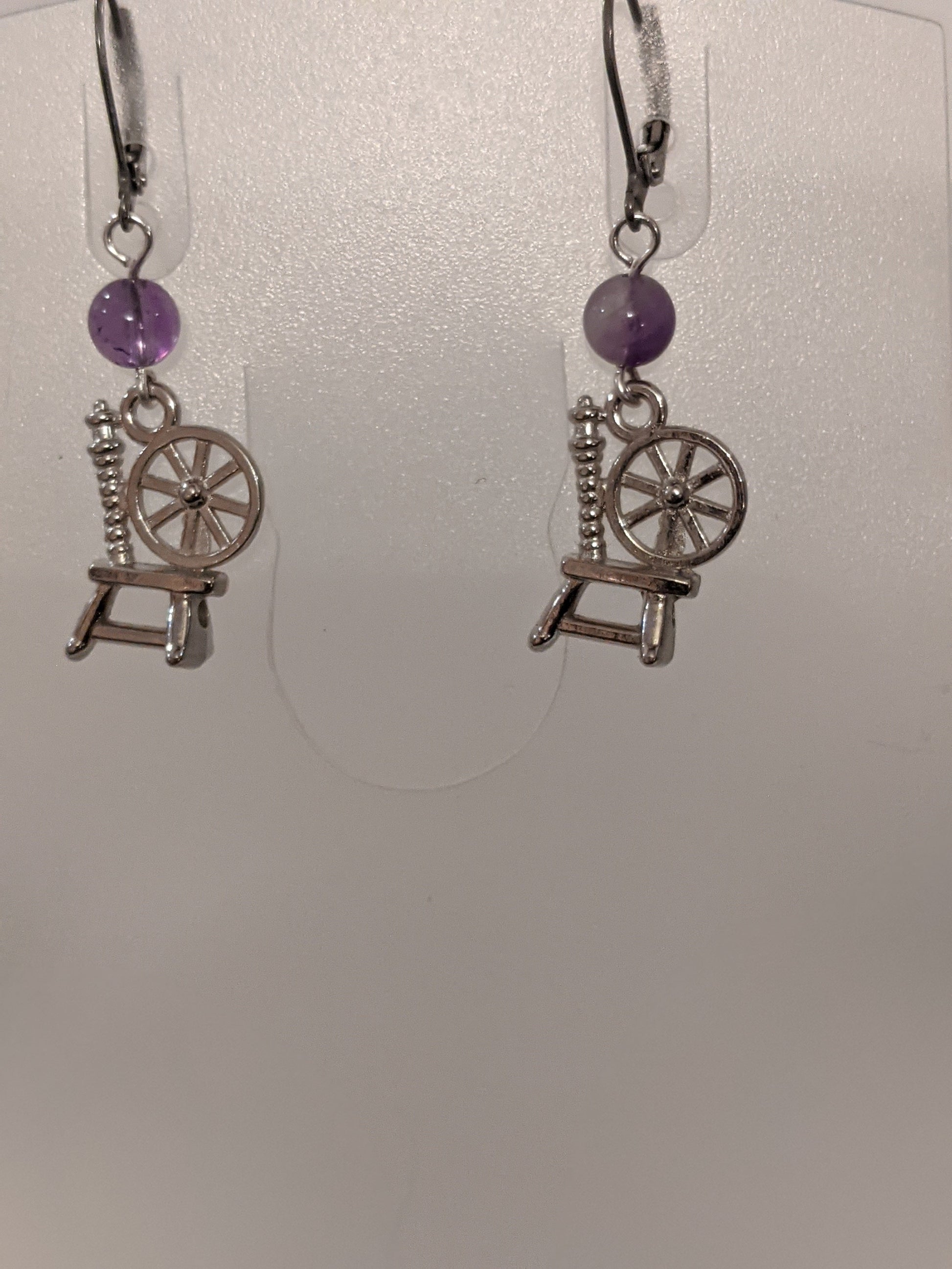 Spinning Wheel Dangle Earrings with Amethyst Beaded Earrings Dragon & Wolf Designs