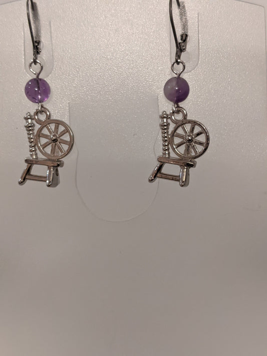 Spinning Wheel Dangle Earrings with Amethyst Beaded Earrings Dragon & Wolf Designs