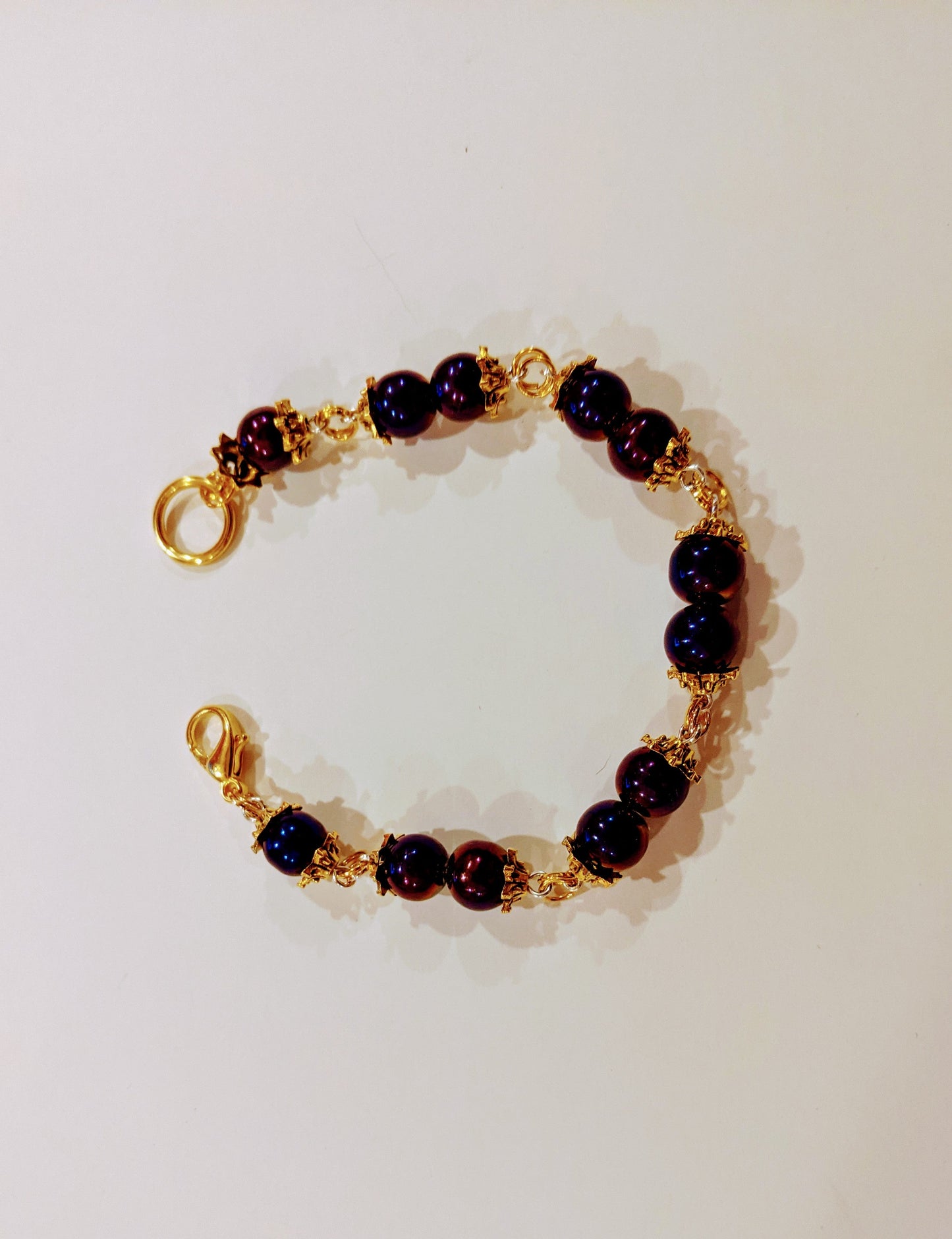 Purple Iris and Gold Beaded Bracelet Beaded Bracelets Dragon & Wolf Designs