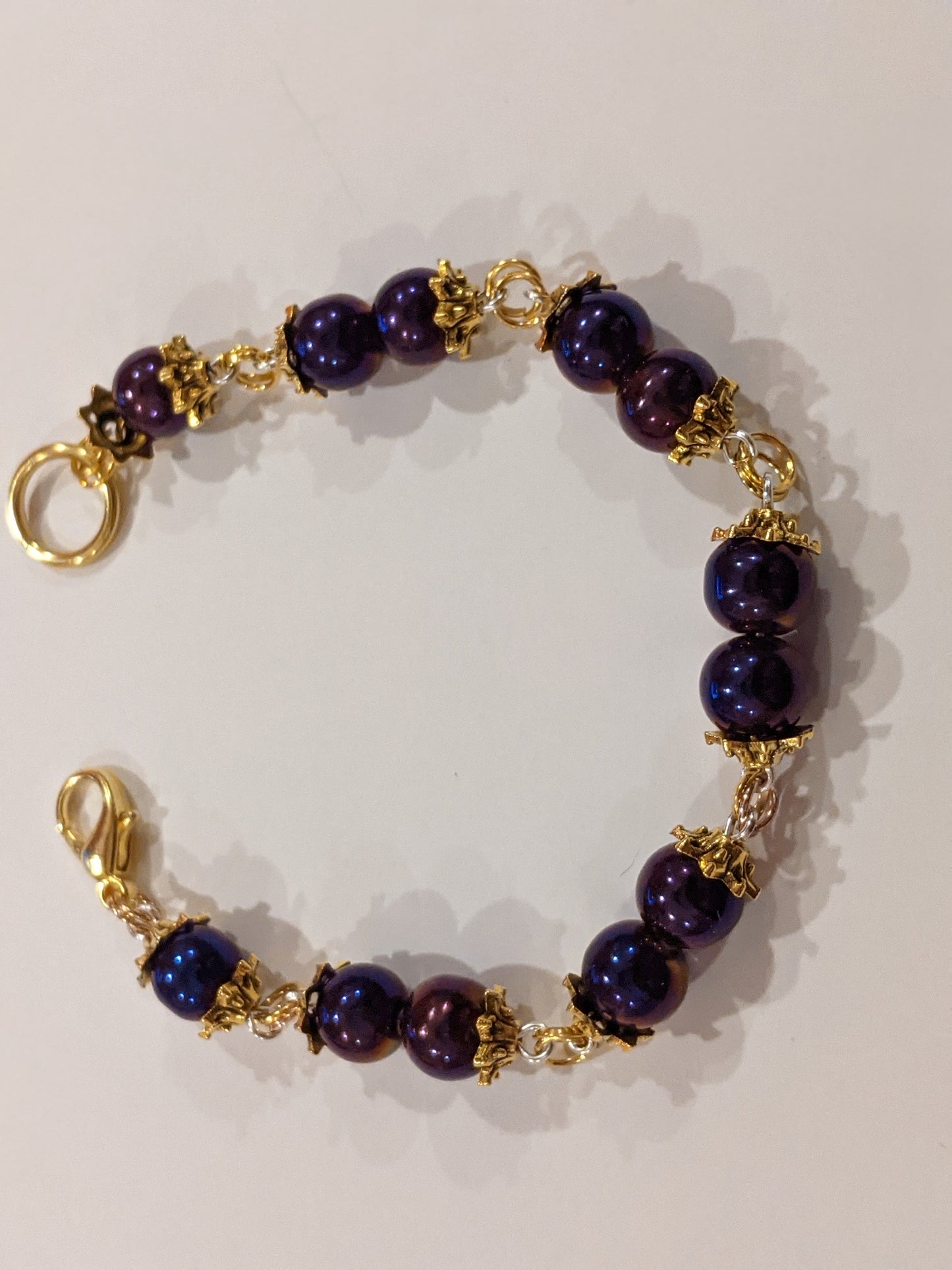 Purple Iris and Gold Beaded Bracelet Beaded Bracelets Dragon & Wolf Designs