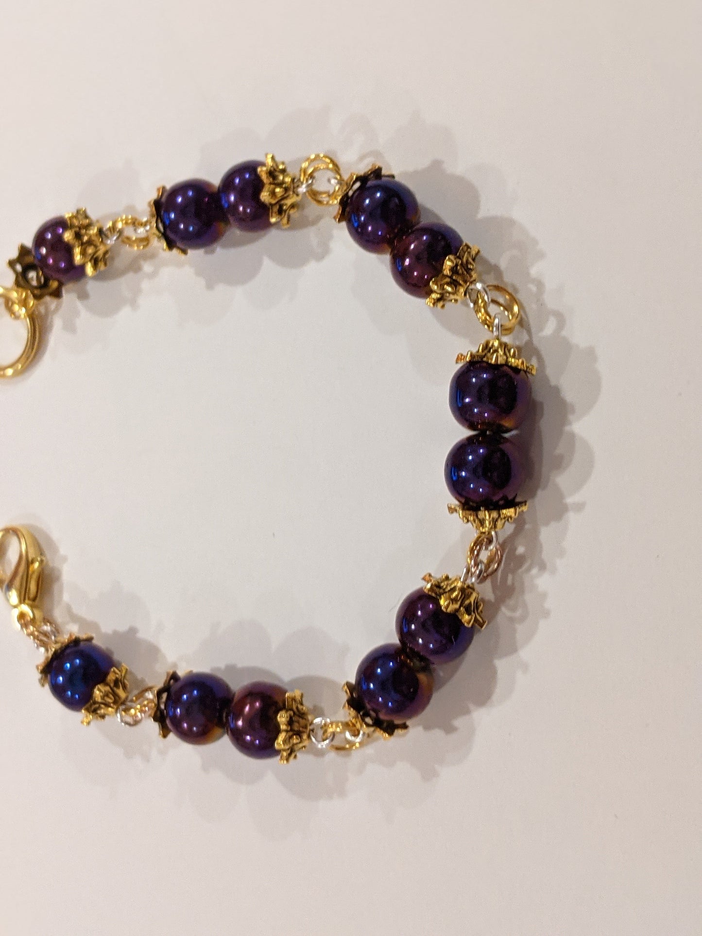 Purple Iris and Gold Beaded Bracelet Beaded Bracelets Dragon & Wolf Designs