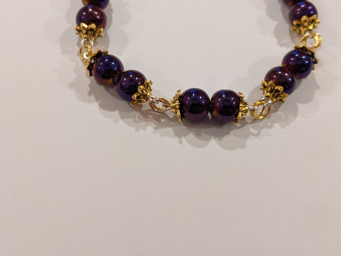 Purple Iris and Gold Beaded Bracelet Beaded Bracelets Dragon & Wolf Designs