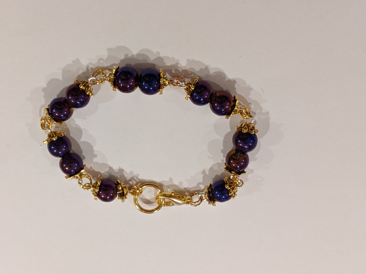 Purple Iris and Gold Beaded Bracelet Beaded Bracelets Dragon & Wolf Designs