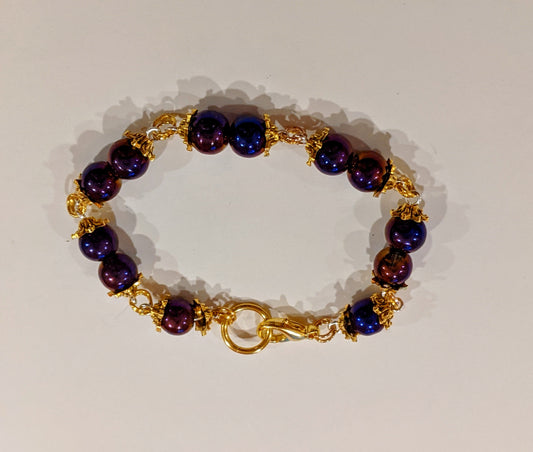 Purple Iris and Gold Beaded Bracelet Beaded Bracelets Dragon & Wolf Designs