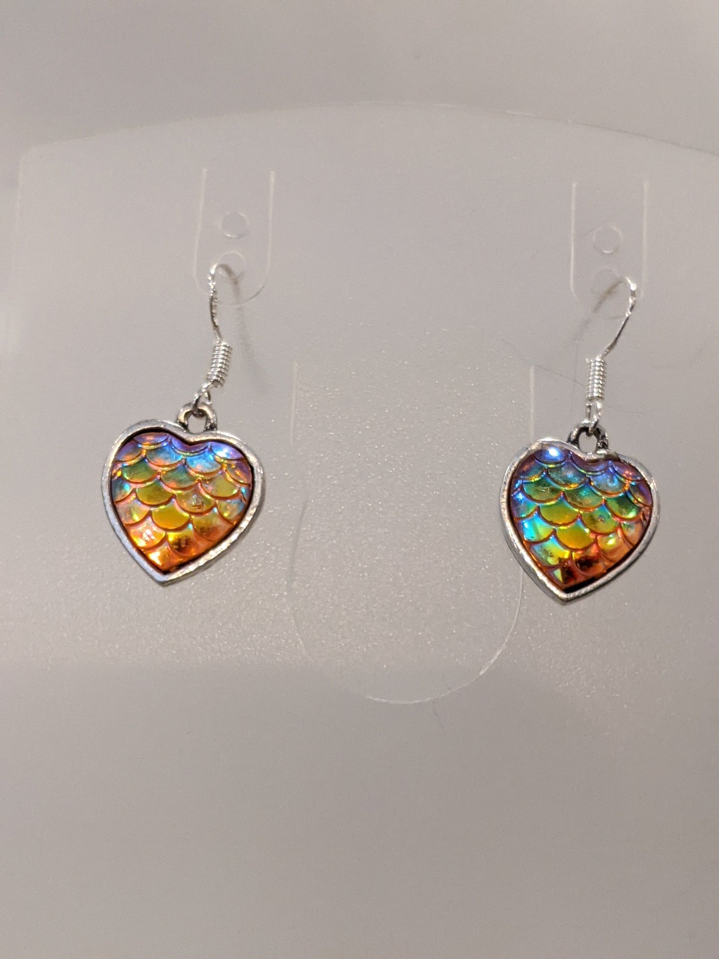 Iridescent Scale Charm Dangle Earrings Beaded Earrings Dragon & Wolf Designs Plain gold heart