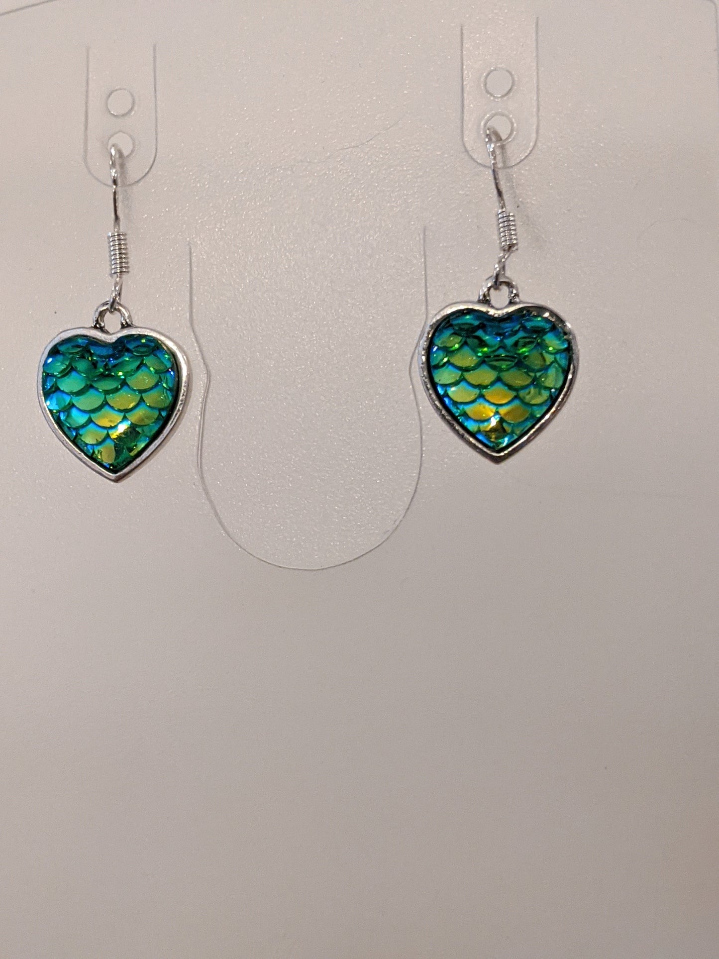 Iridescent Scale Charm Dangle Earrings Beaded Earrings Dragon & Wolf Designs Green Plain Heart