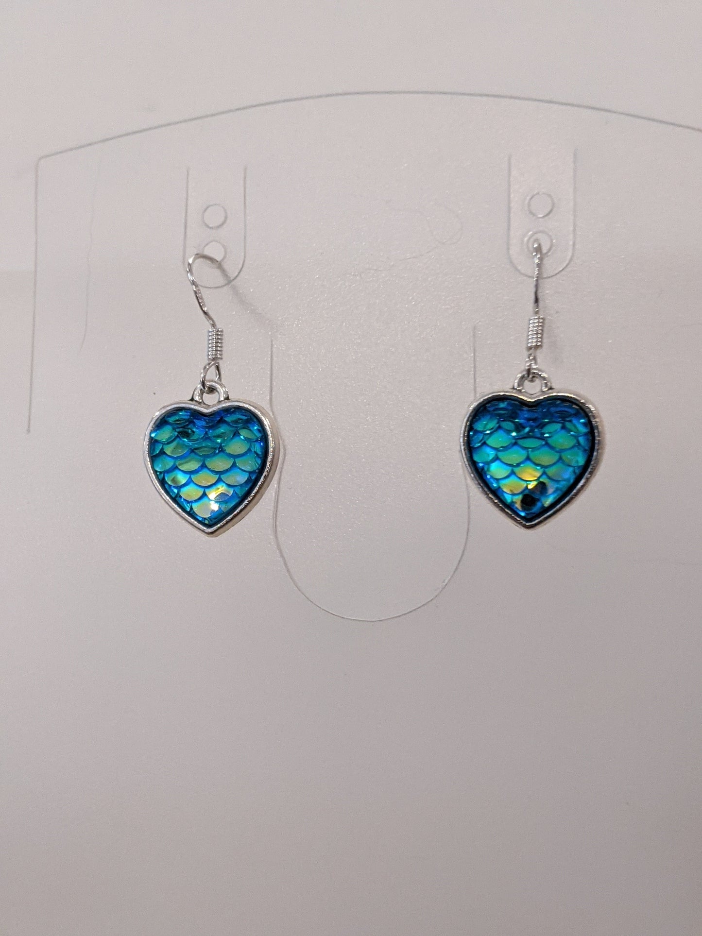 Iridescent Scale Charm Dangle Earrings Beaded Earrings Dragon & Wolf Designs Blue Plain Heart