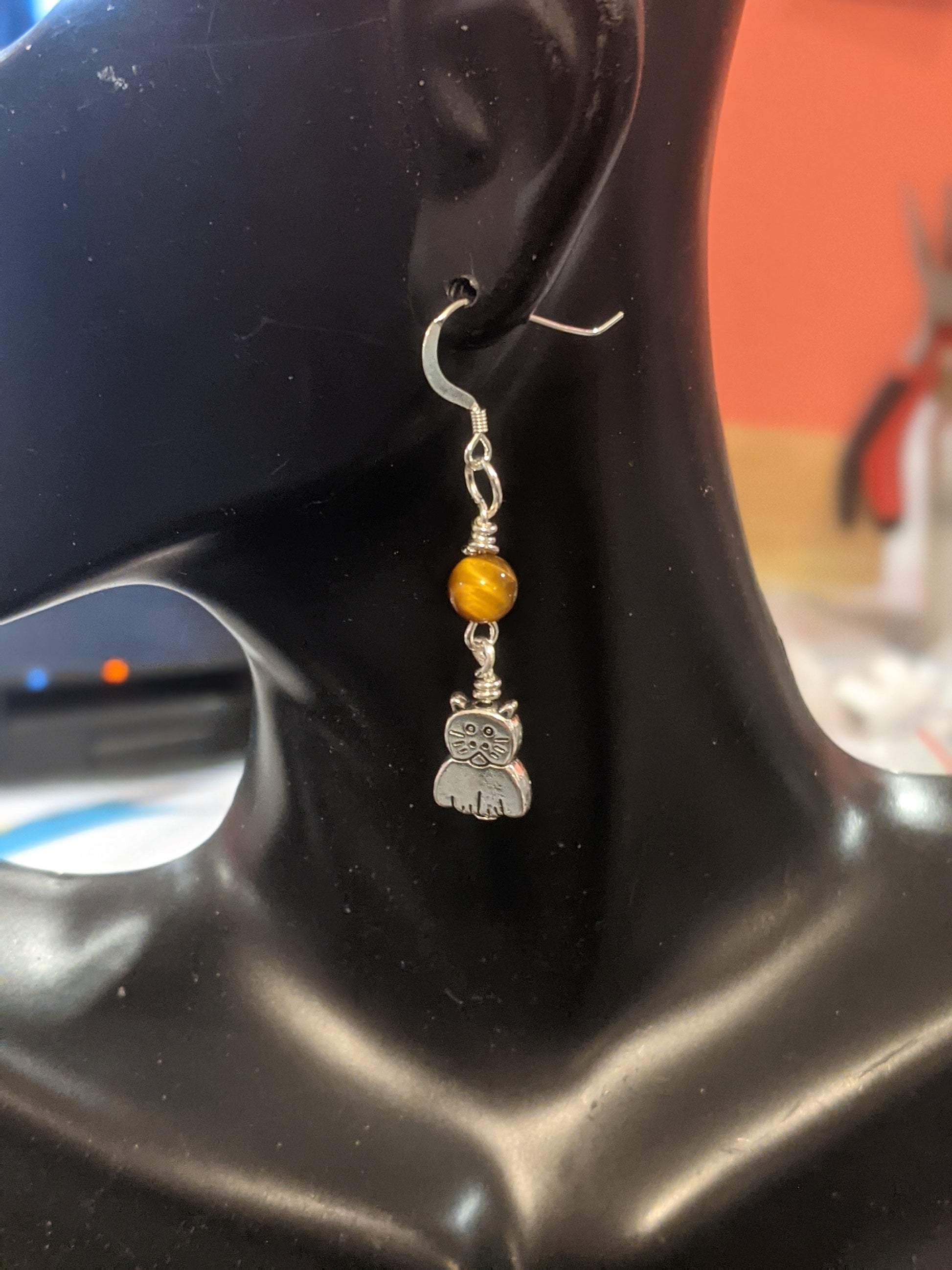 Silver Cat Dangle Earrings Dangle Earrings Dragon & Wolf Designs