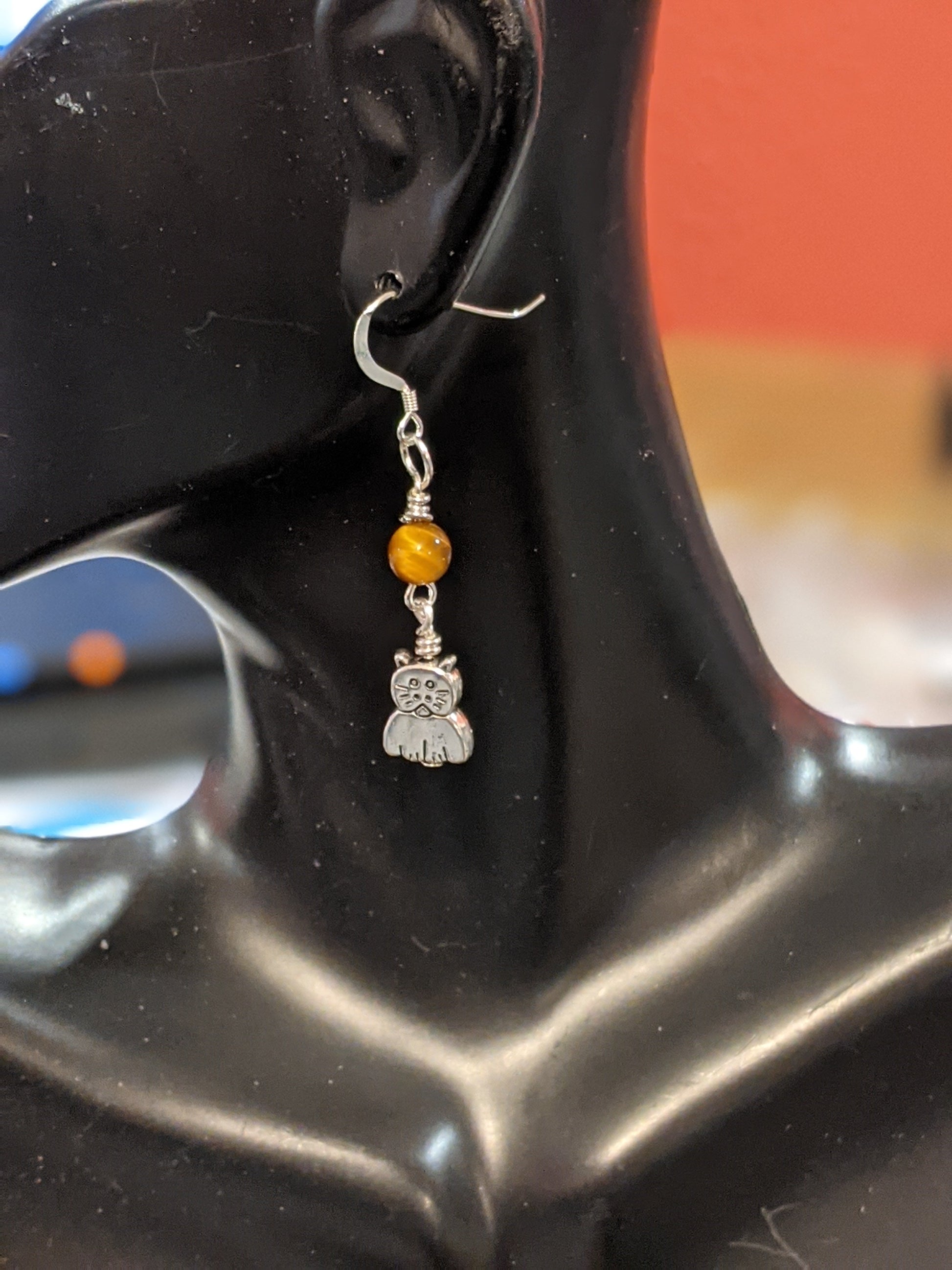 Silver Cat Dangle Earrings Dangle Earrings Dragon & Wolf Designs