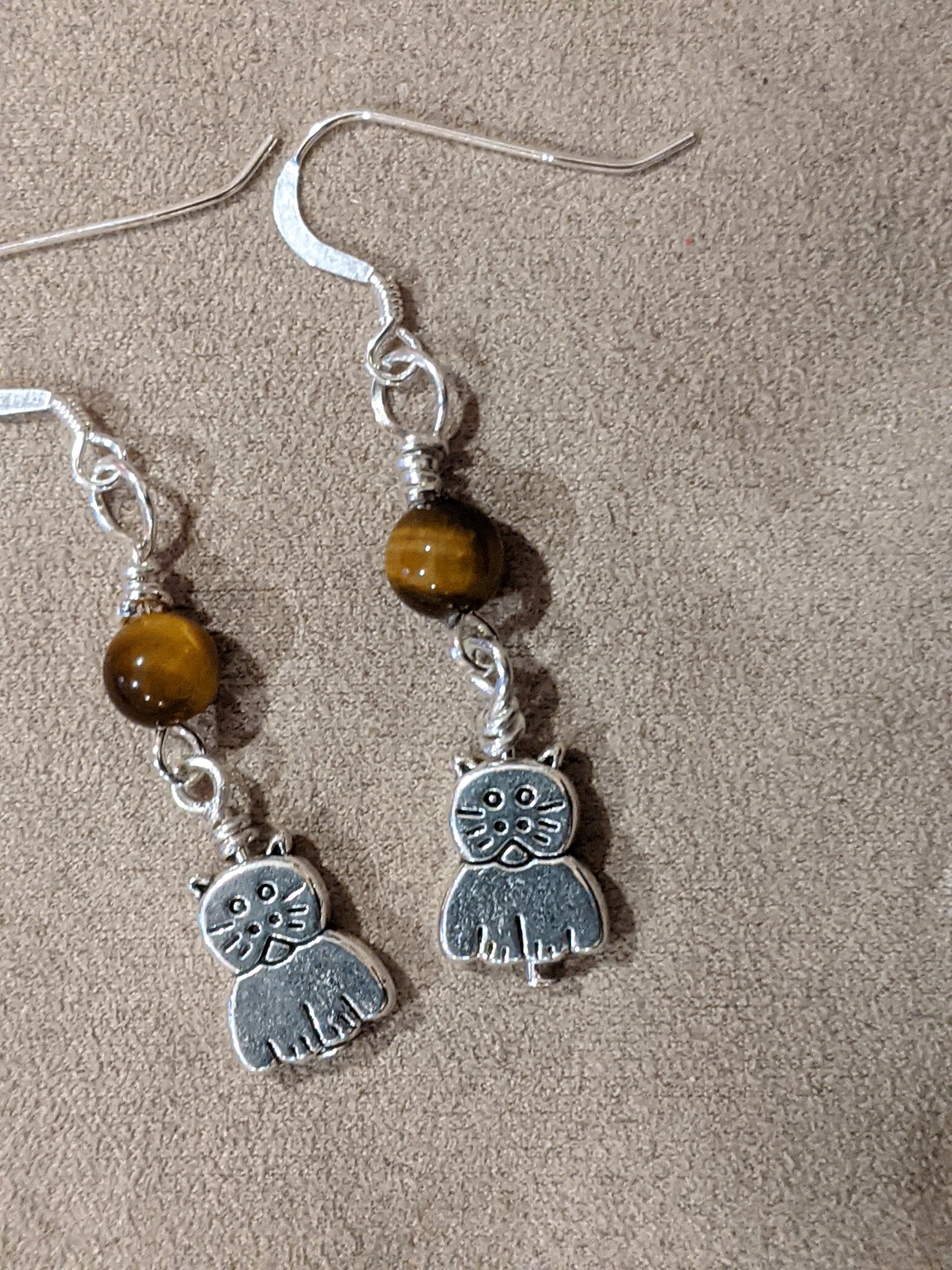 Silver Cat Dangle Earrings Dangle Earrings Dragon & Wolf Designs