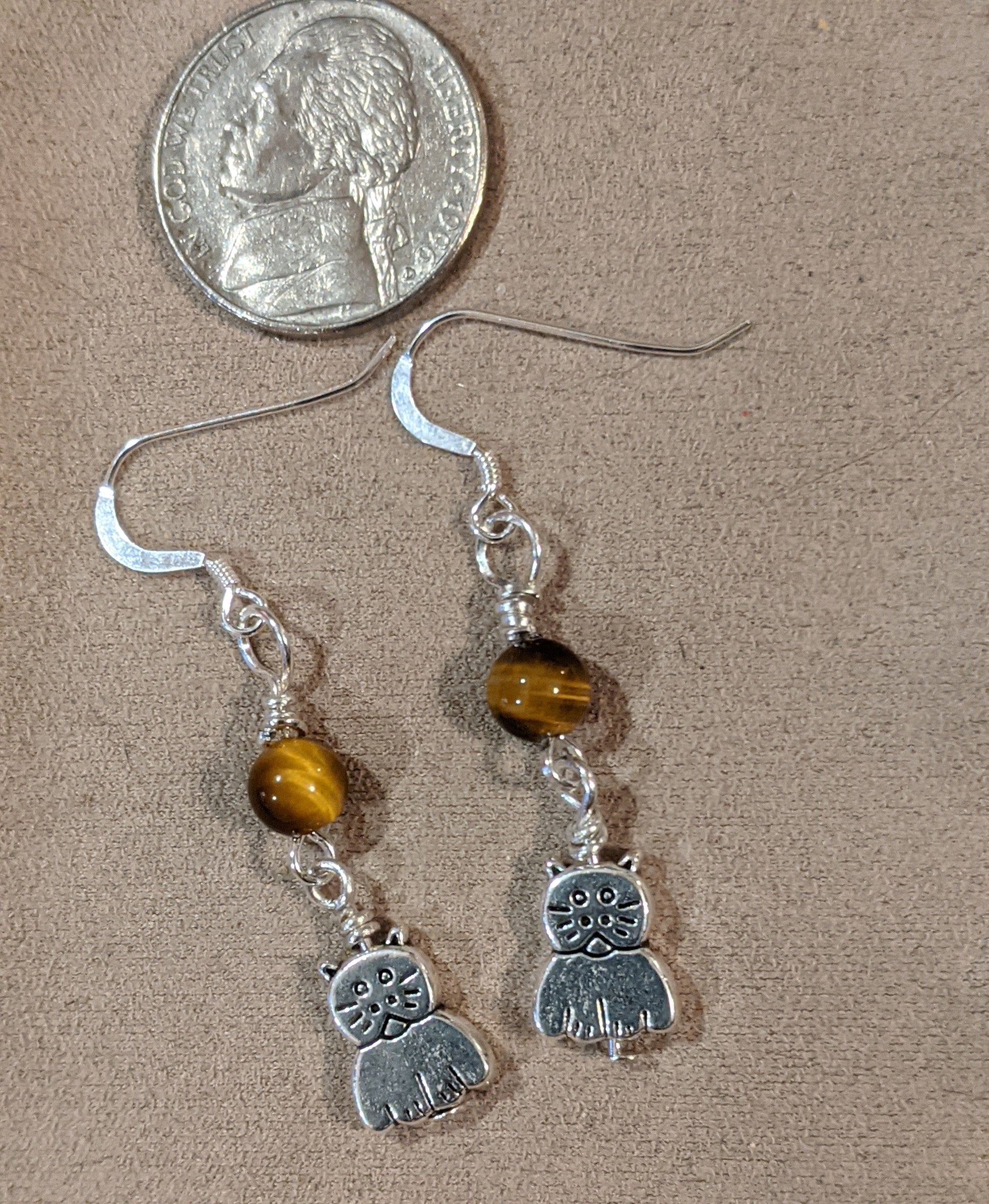Silver Cat Dangle Earrings Dangle Earrings Dragon & Wolf Designs