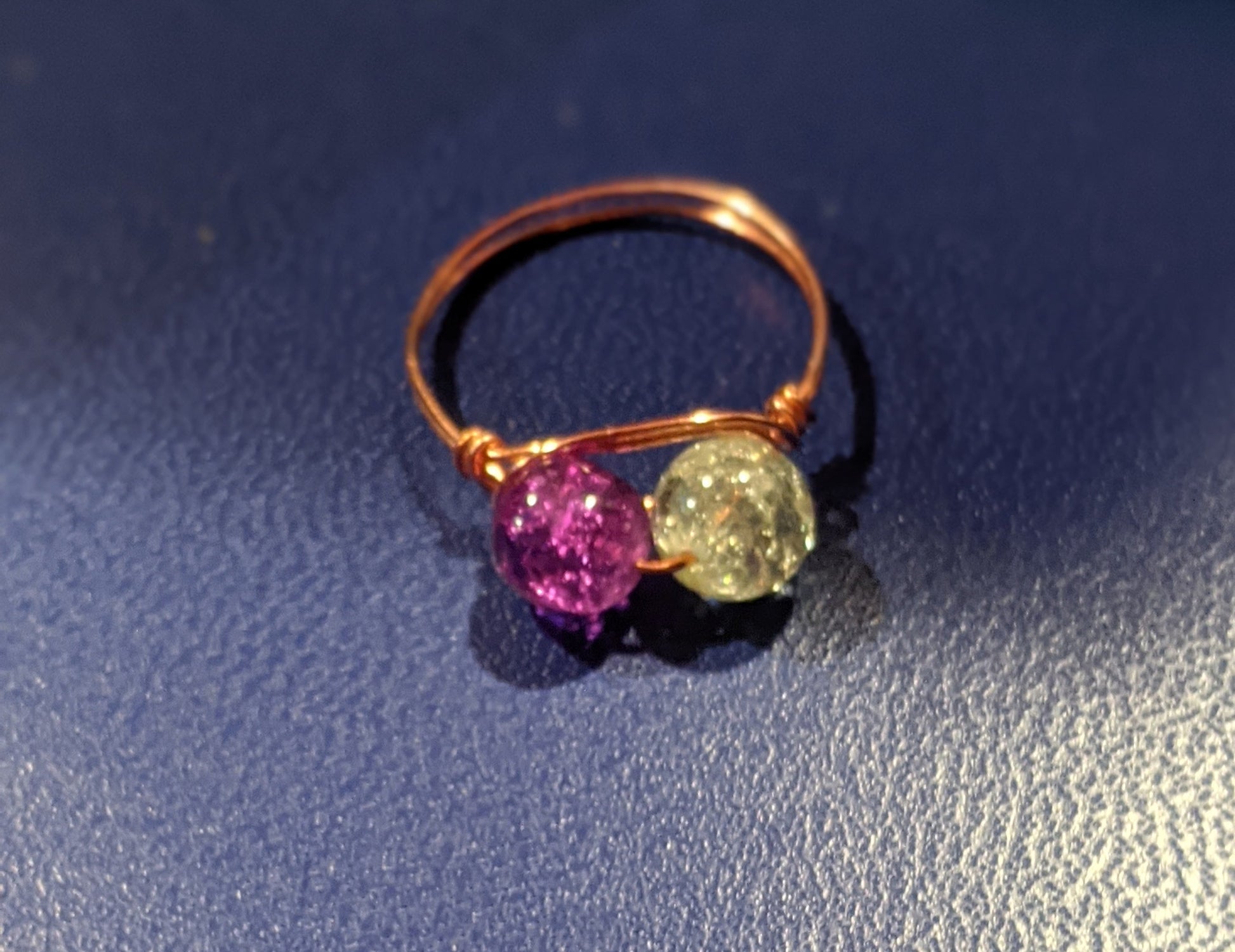 Wire Wrapped Gemstone Rings Rings Dragon & Wolf Designs Crackle glass duo size 11