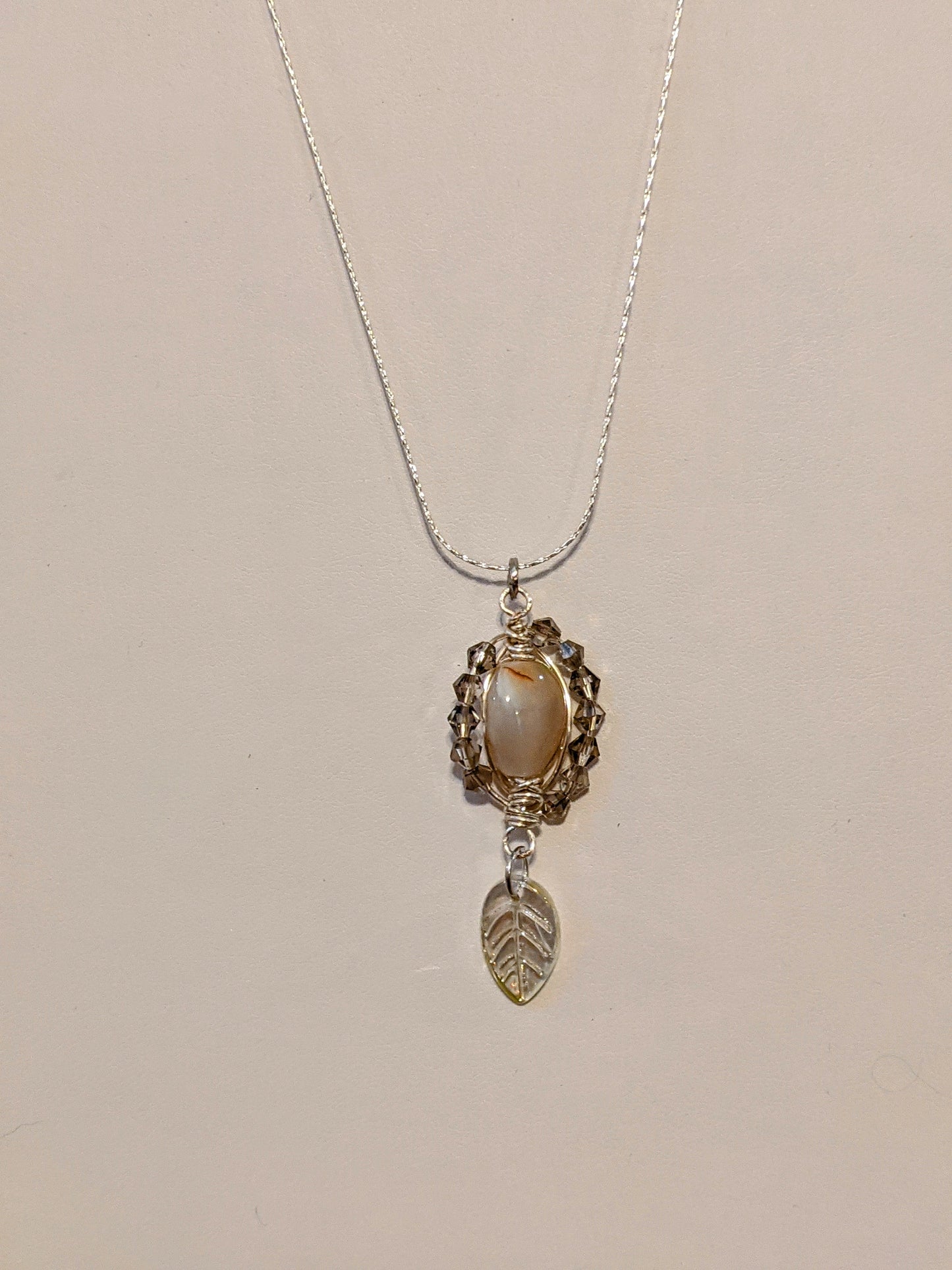 Wire Wrapped Agate Pendant on Silver Chain Necklace Beaded Necklaces Dragon & Wolf Designs