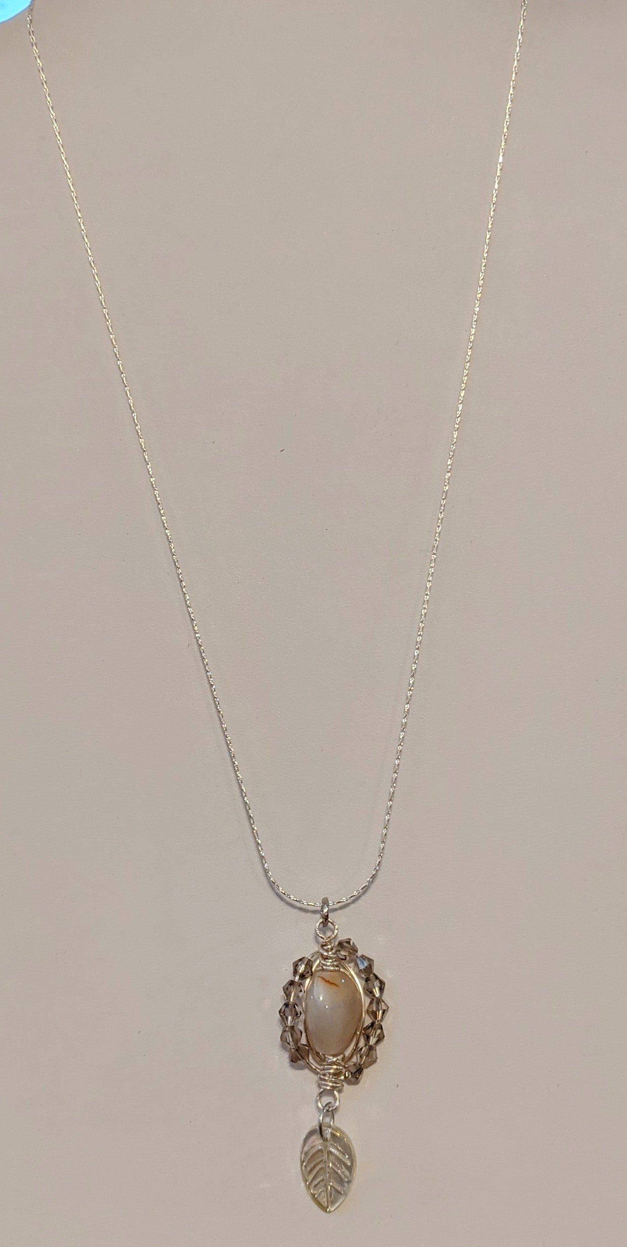 Wire Wrapped Agate Pendant on Silver Chain Necklace Beaded Necklaces Dragon & Wolf Designs