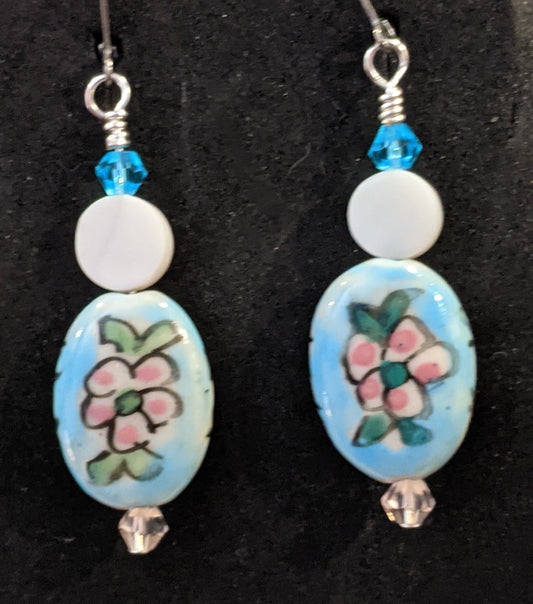 Hand painted porcelain beaded earrings Beaded Earrings Dragon & Wolf Designs