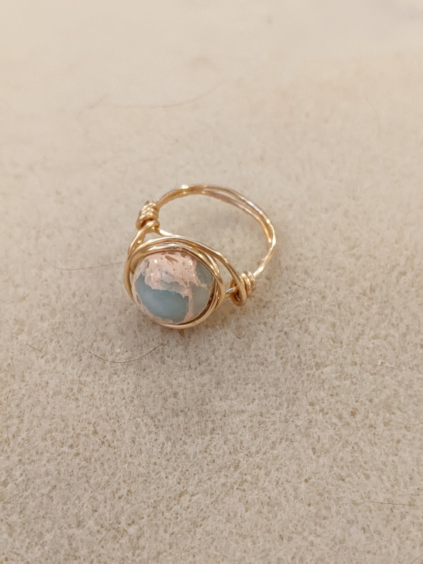 Wire Wrapped Gemstone Rings Rings Dragon & Wolf Designs African Blue Opal