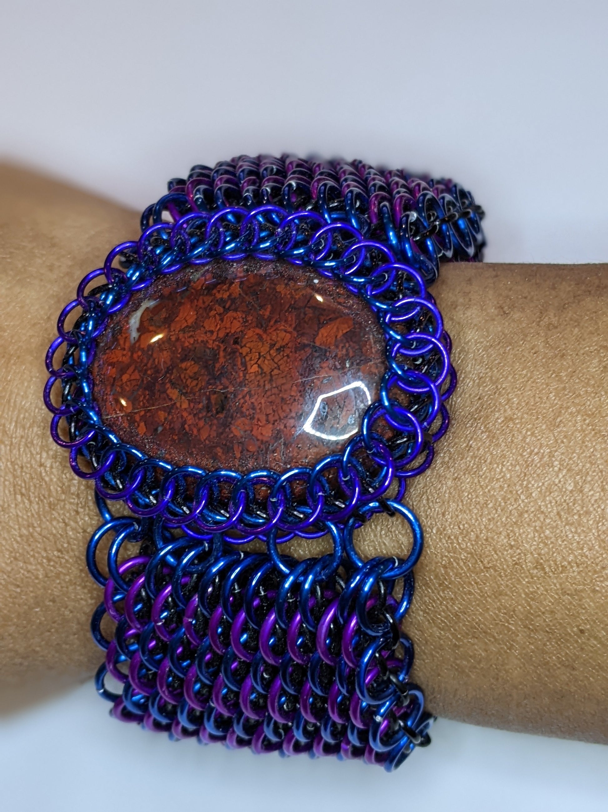 Dragonscale Chainmail Bracelet with Jasper Cabochon Bracelets Dragon & Wolf Designs