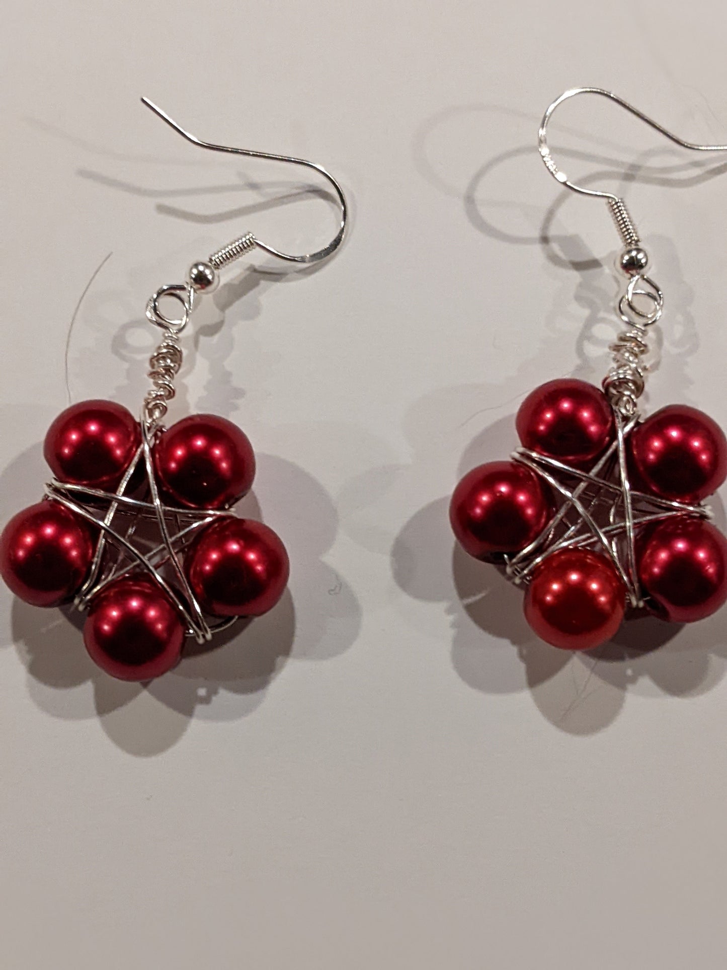 Wire Wrapped Gemstone Star Earrings Beaded Earrings Dragon & Wolf Designs Glass Pearl