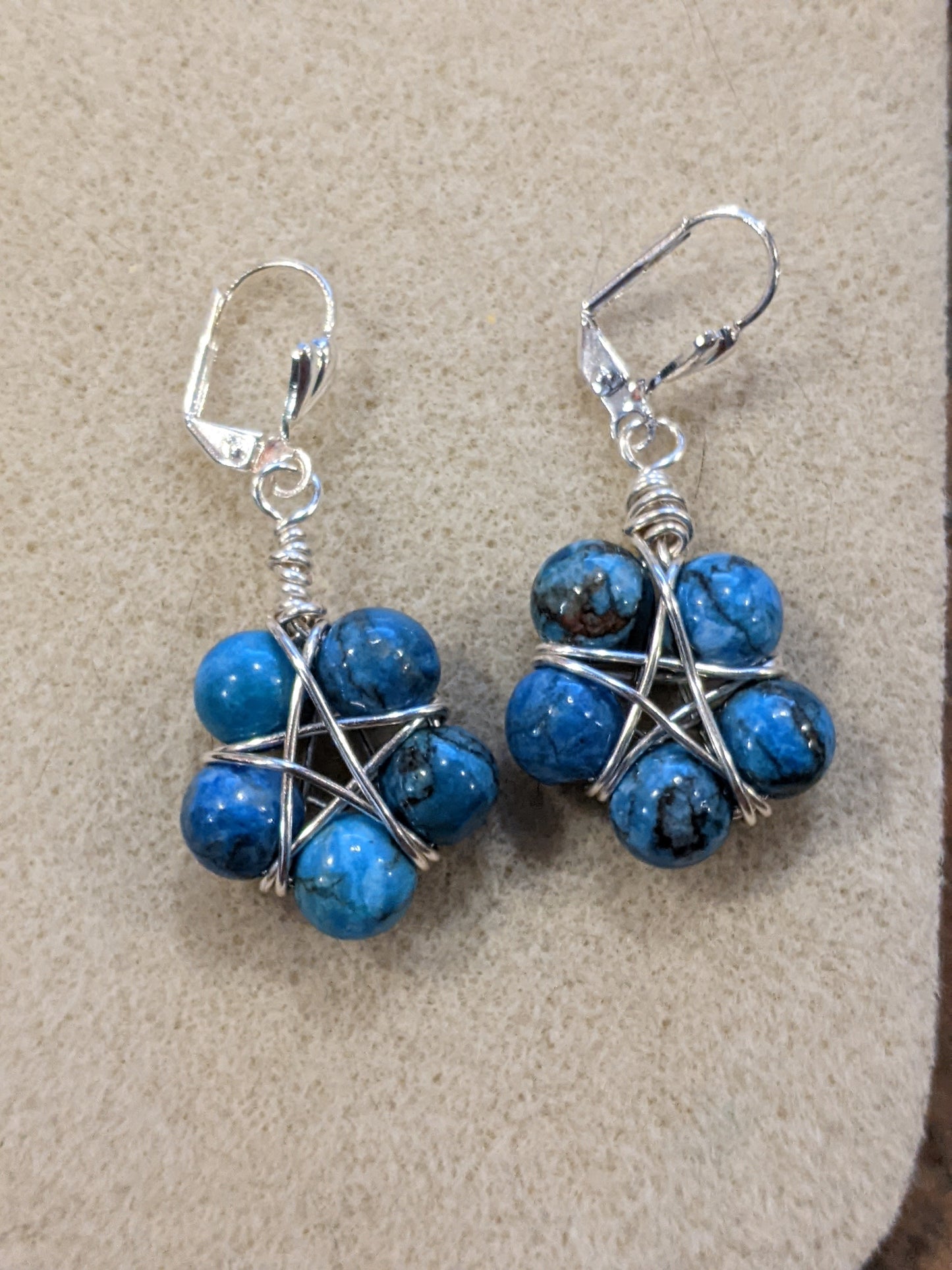 Wire Wrapped Gemstone Star Earrings Beaded Earrings Dragon & Wolf Designs Howlite