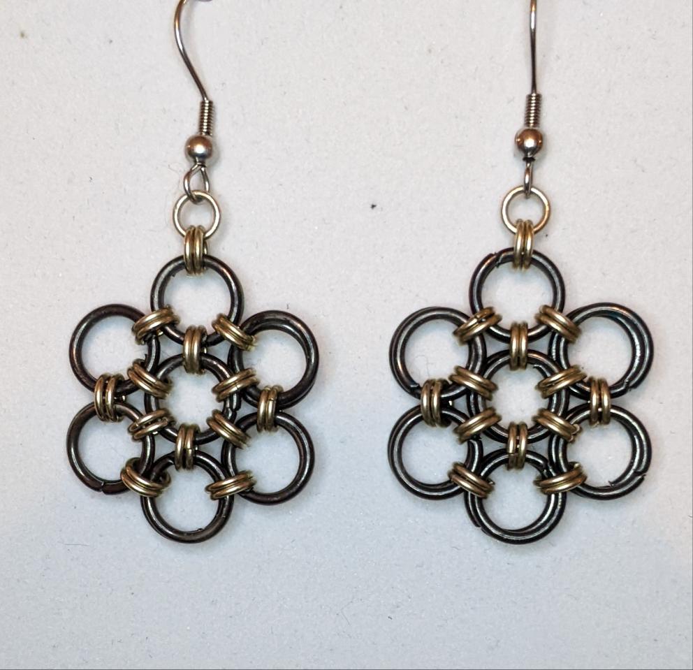 Japanese Flower Earrings Chainmail Earrings Dragon & Wolf Designs