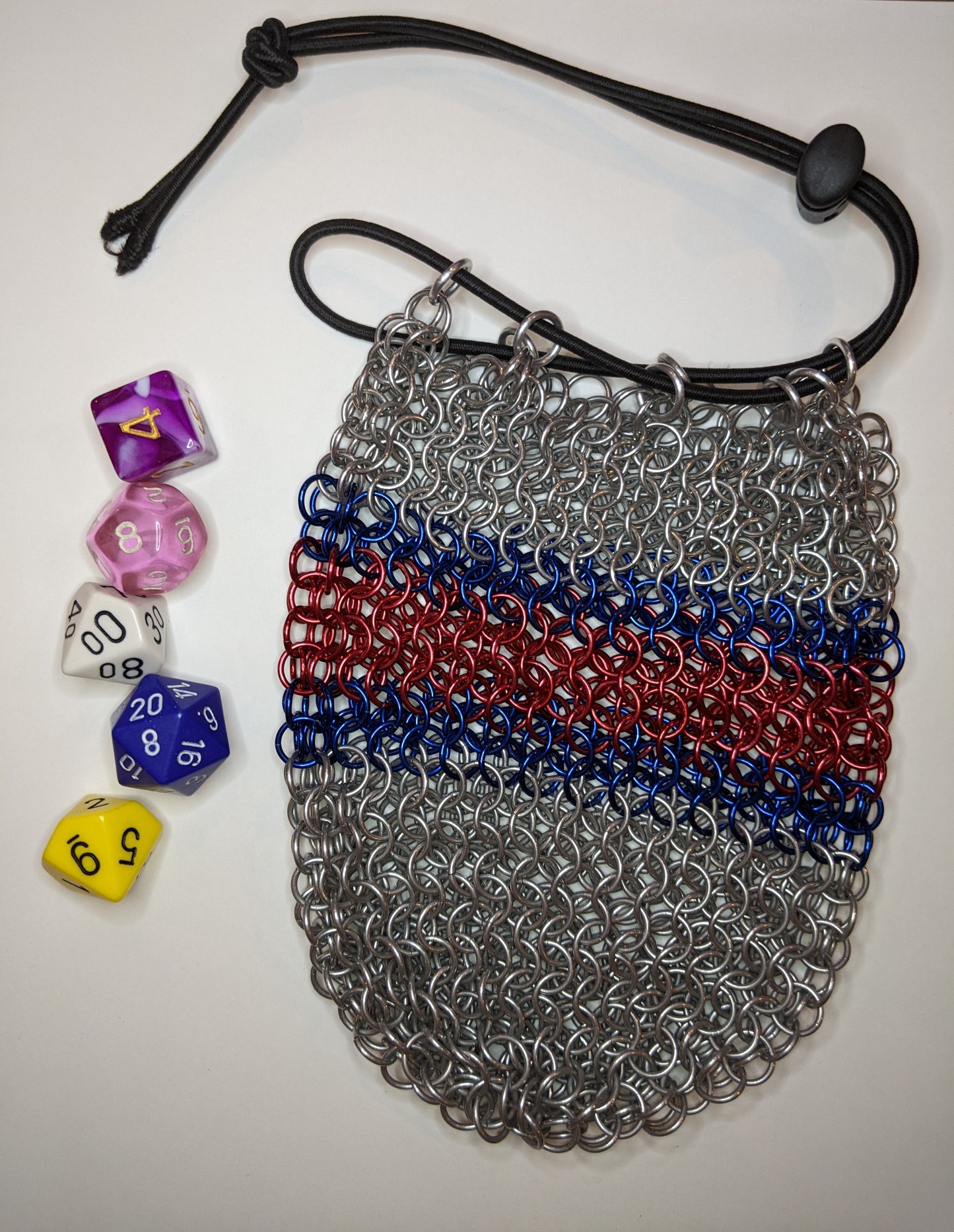 Chainmail dice bags Gaming Accessories Dragon & Wolf Designs Large Red & Blue Stripes