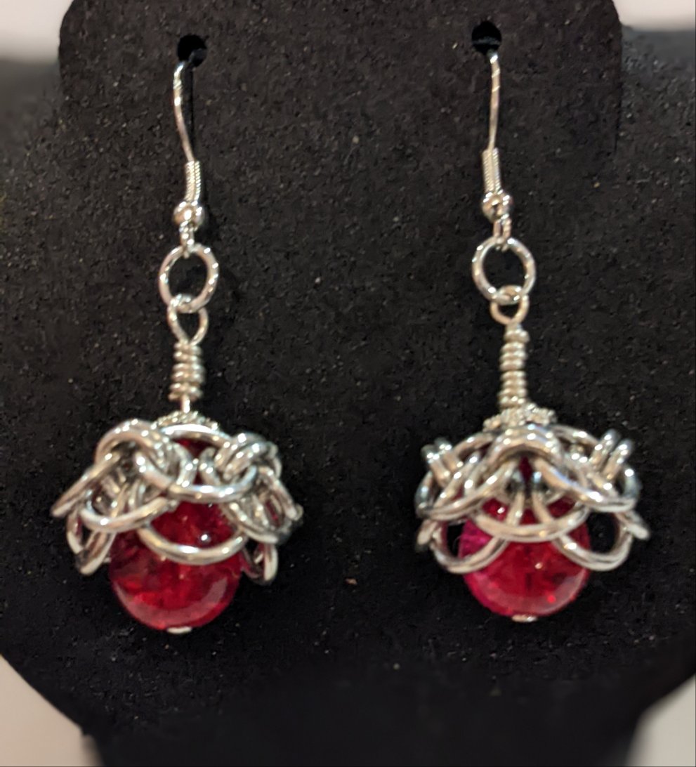 Petite Fleur Earrings Chainmail Earrings Dragon & Wolf Designs