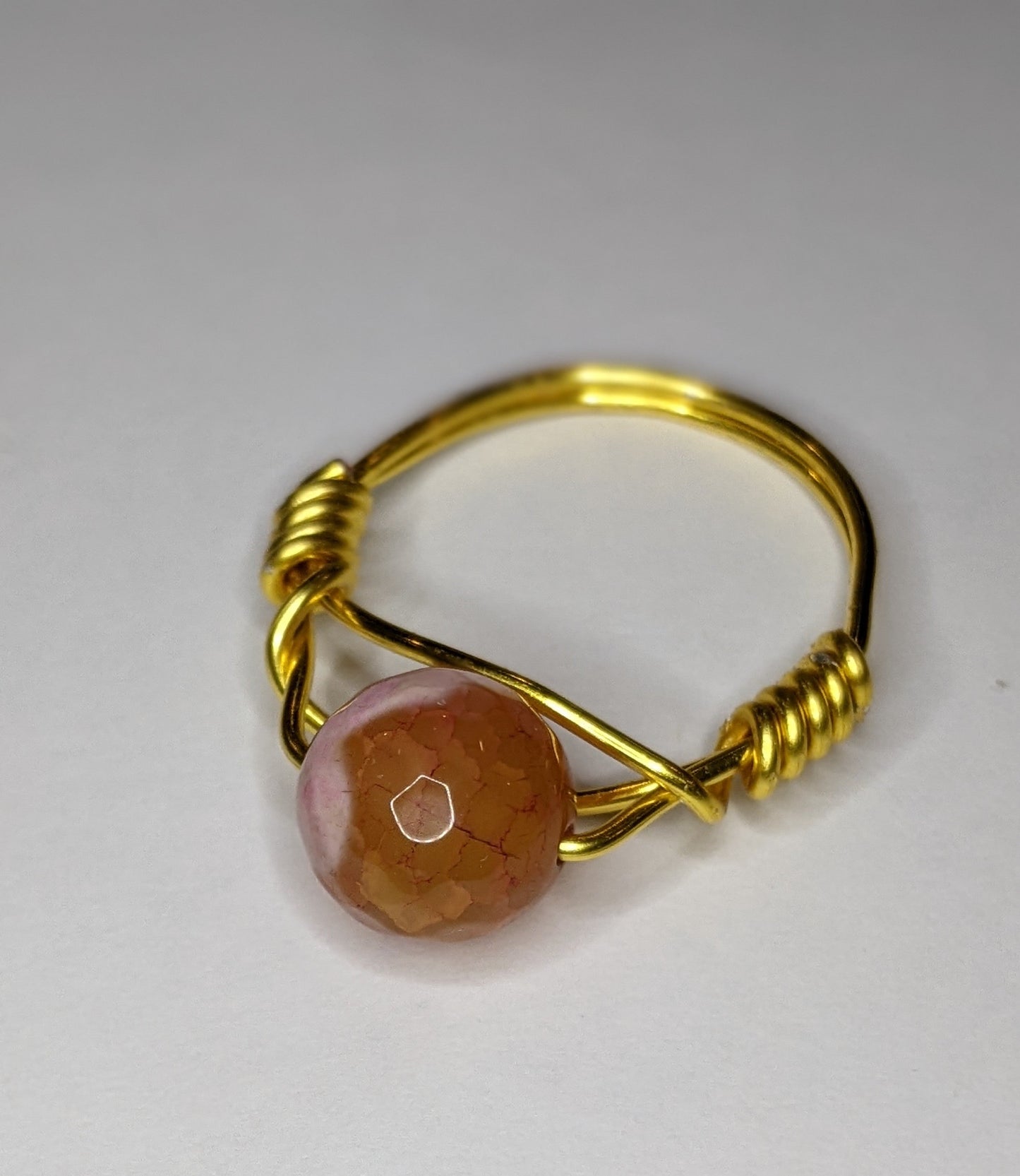 Wire Wrapped Gemstone Rings Rings Dragon & Wolf Designs Fire Crackle Agate