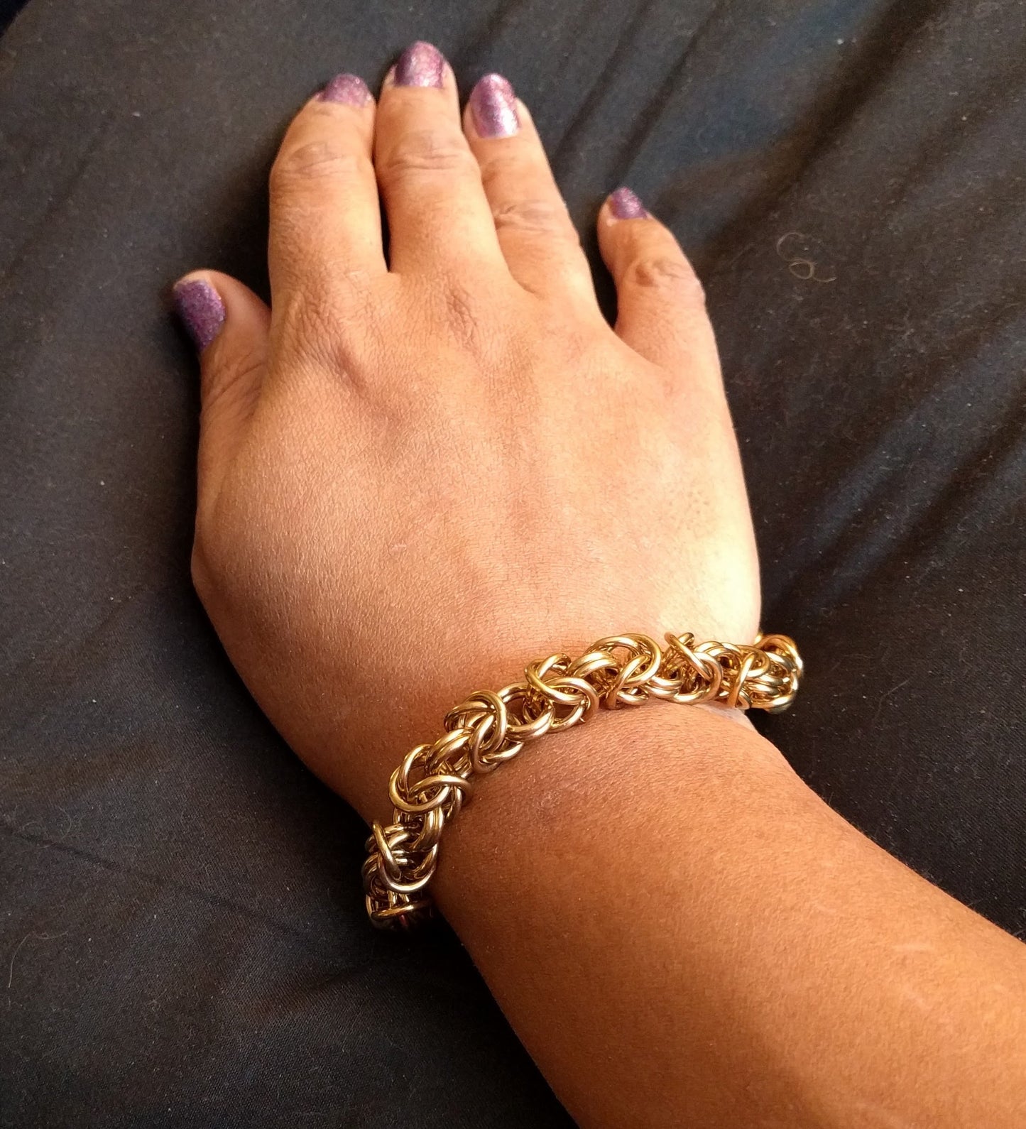 Brass Byzantine Weave Chainmail Bracelets Chainmail Bracelets Dragon & Wolf Designs