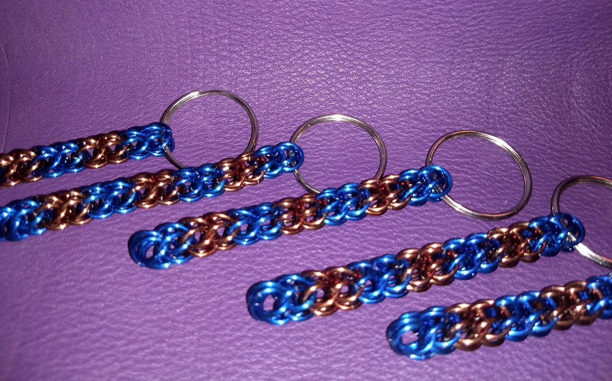 Colorful Chainmail Keychains Geeky Keychains Dragon & Wolf Designs Blue/Bronze